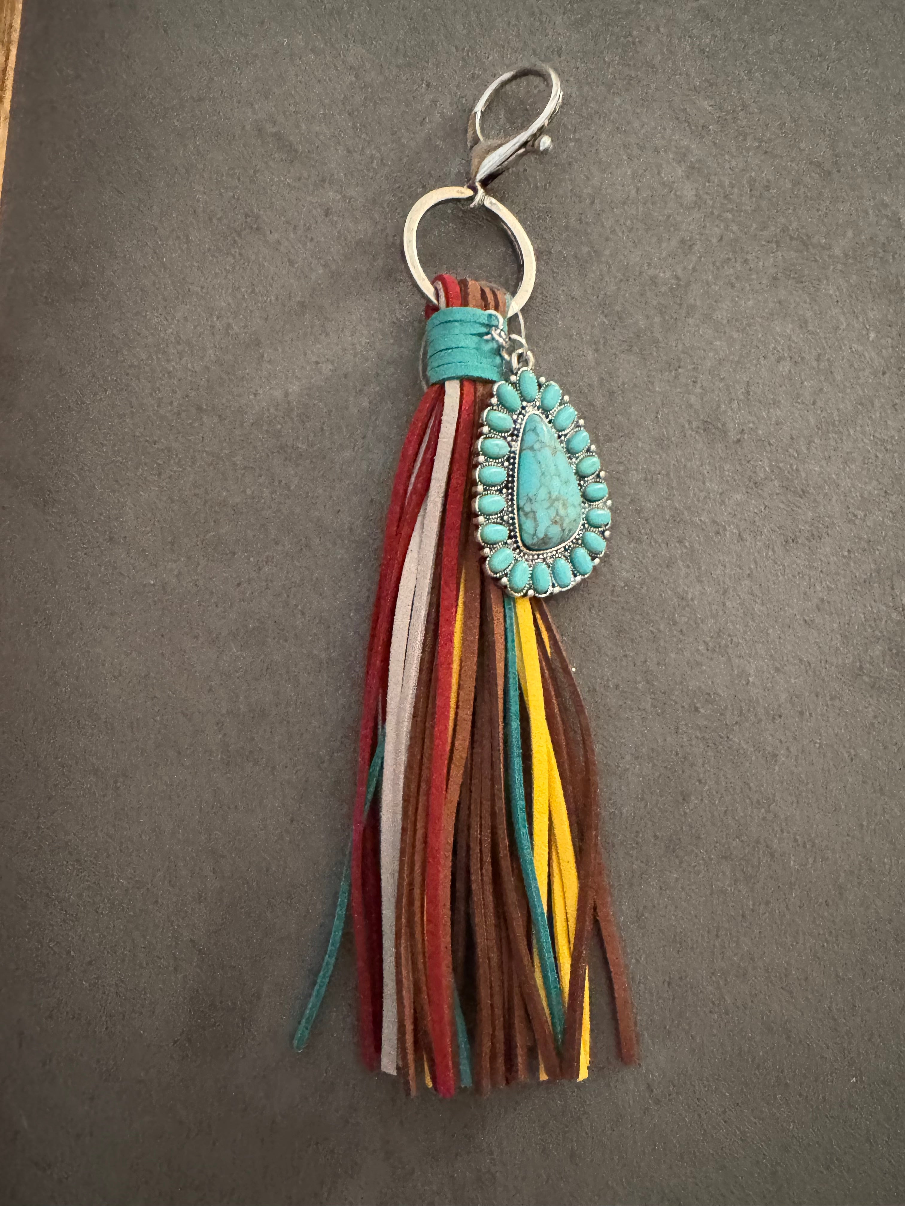 Western Fringe Purse Charm – Multicolor Tassel with Turquoise Accent (Cactus & Teardrop)-Handbags, Wallets & Cases-Deja Nu Tx-Deja Nu Boutique, Women's Fashion Boutique in Lampasas, Texas
