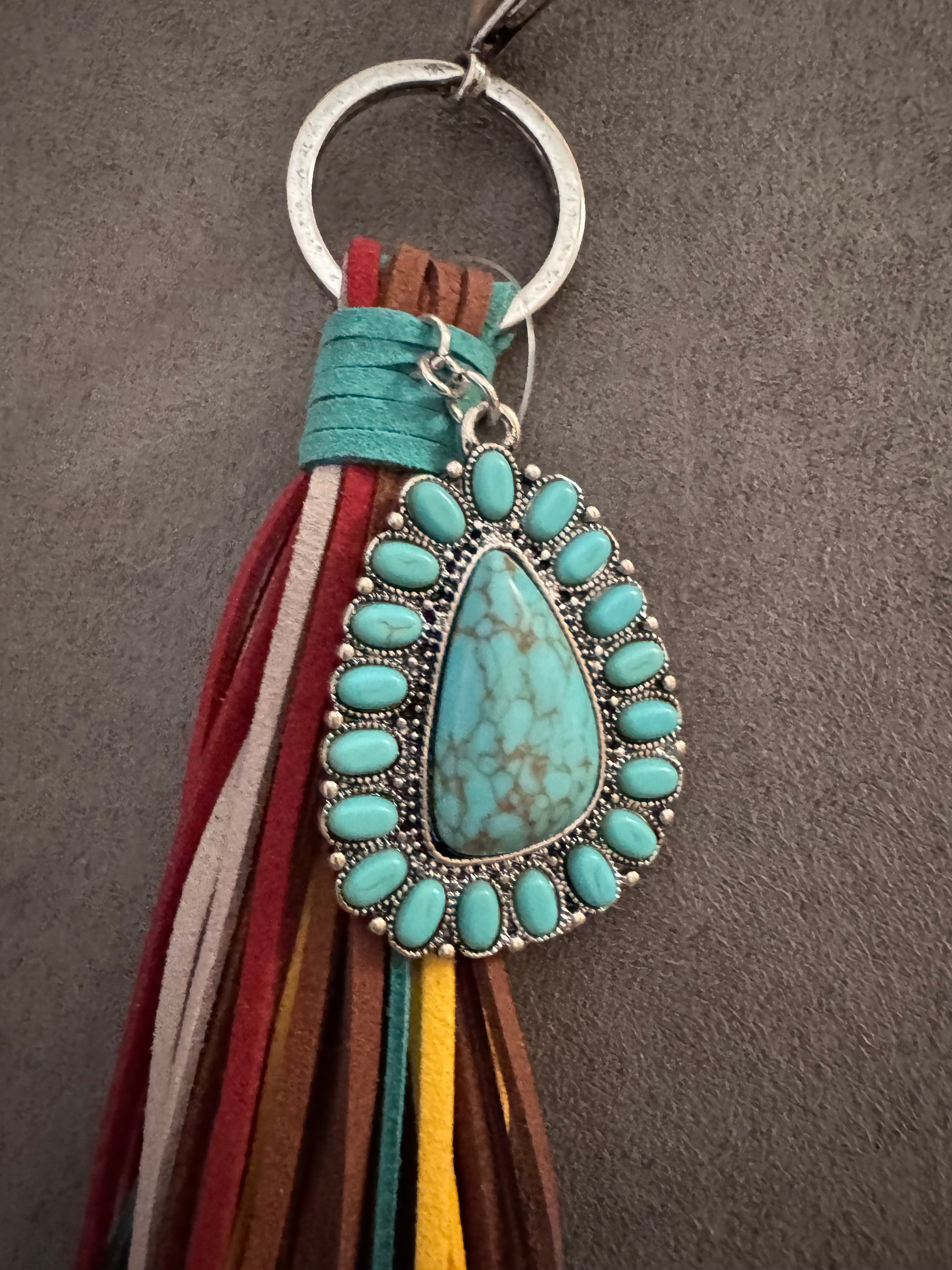 Western Fringe Purse Charm – Multicolor Tassel with Turquoise Accent (Cactus & Teardrop)-Handbags, Wallets & Cases-Deja Nu Tx-Deja Nu Boutique, Women's Fashion Boutique in Lampasas, Texas