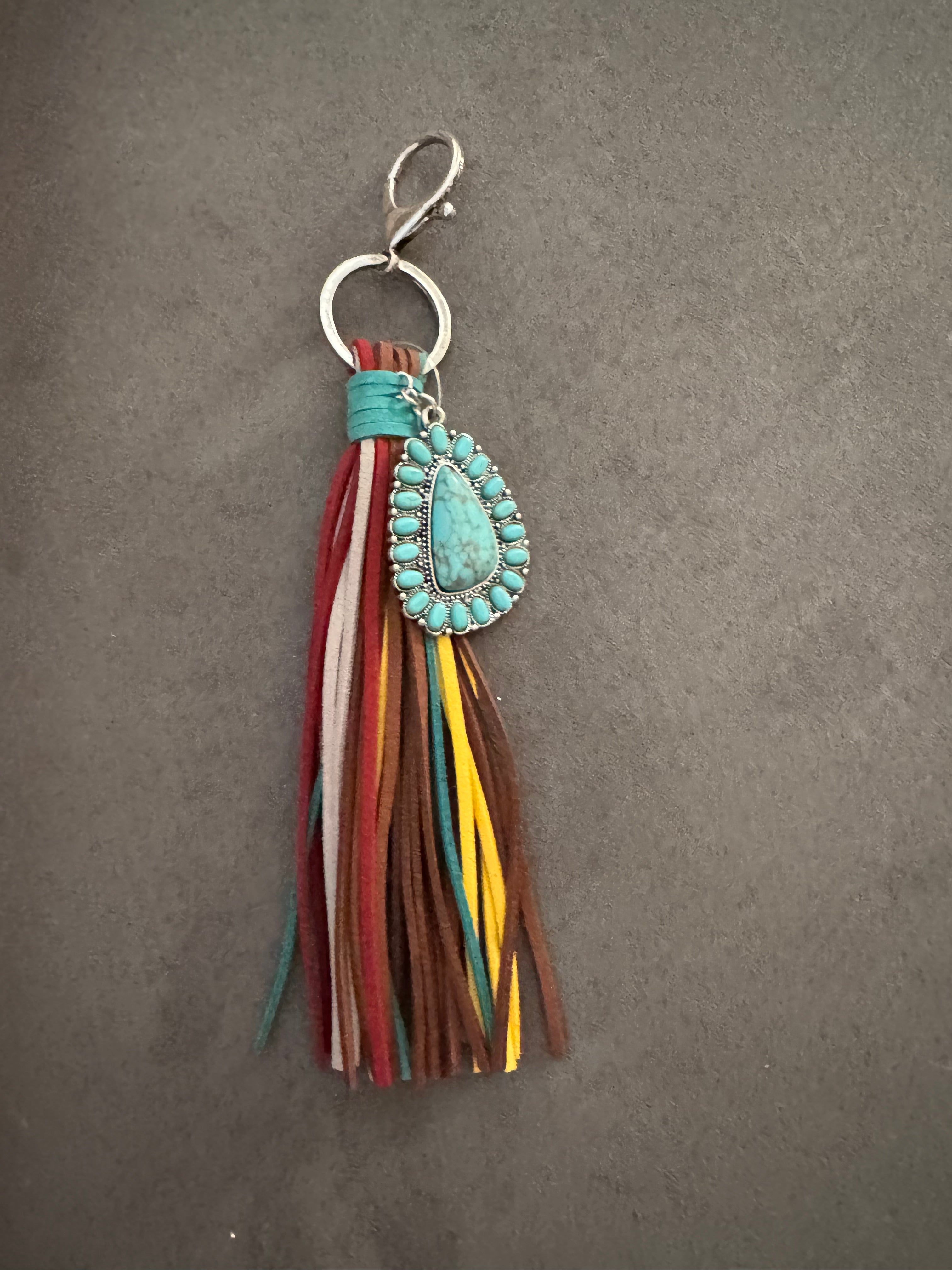 Western Fringe Purse Charm – Multicolor Tassel with Turquoise Accent (Cactus & Teardrop)-Handbags, Wallets & Cases-Deja Nu Tx-Deja Nu Boutique, Women's Fashion Boutique in Lampasas, Texas
