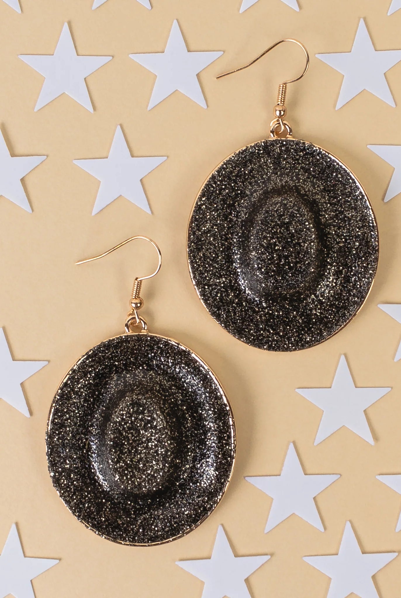 Western Glitter Cowboy Hat Earrings In Black or White-Earrings-Deja Nu Tx-Deja Nu Boutique, Women's Fashion Boutique in Lampasas, Texas