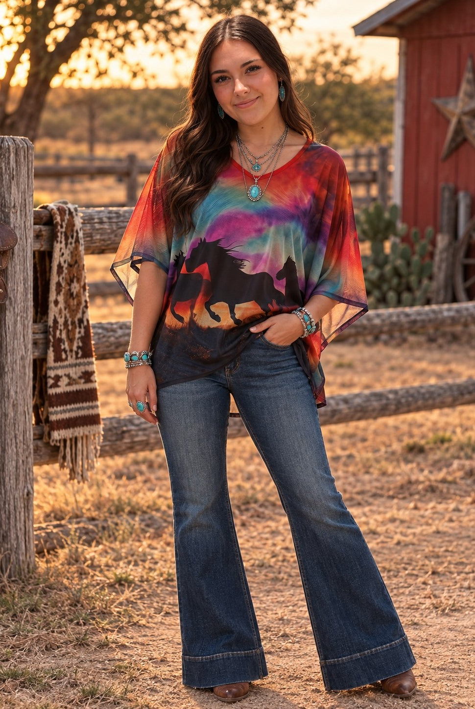 W.A.Y Wonderful & Young Printed Mesh Horse Poncho-poncho-WAY-Deja Nu Boutique, Women's Fashion Boutique in Lampasas, Texas
