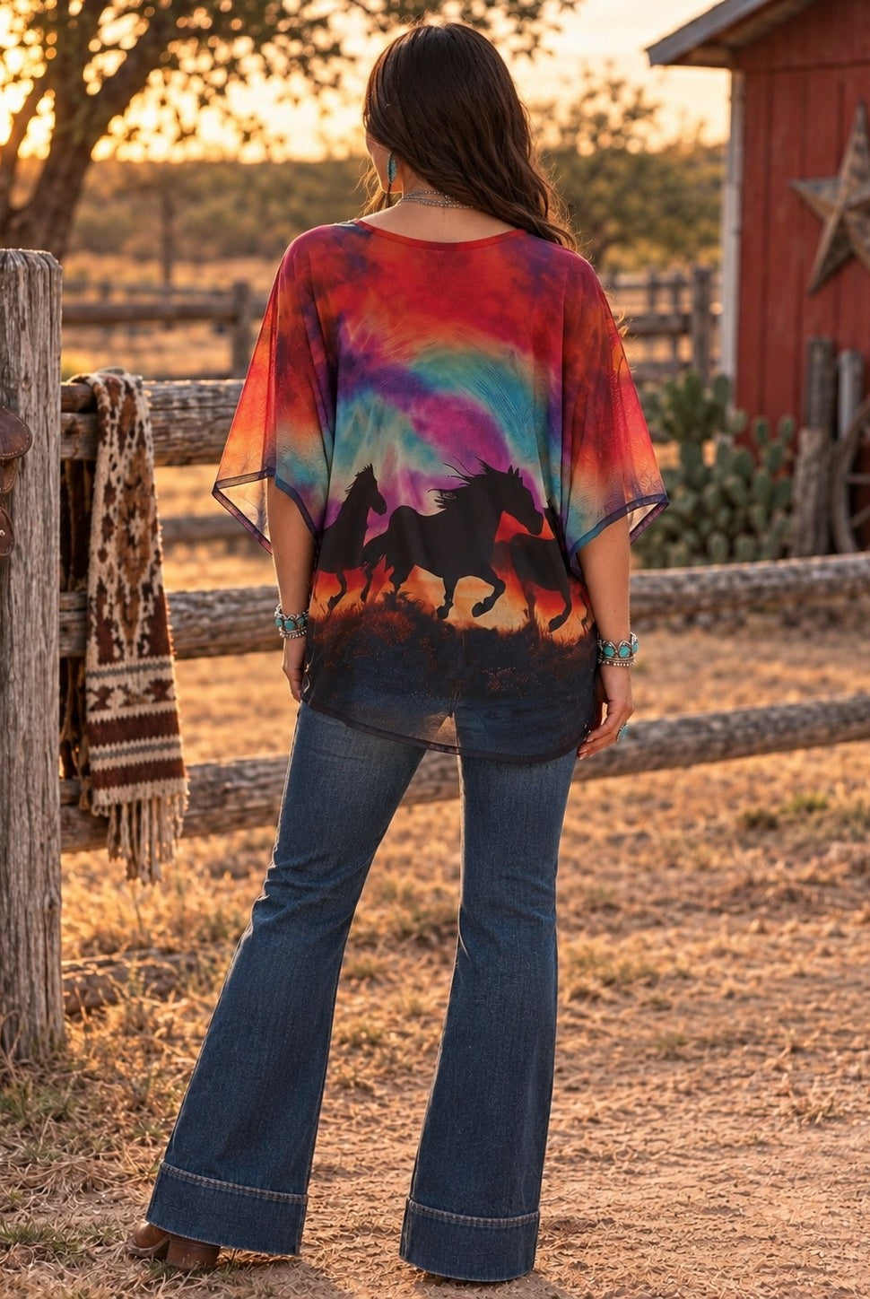 W.A.Y Wonderful & Young Printed Mesh Horse Poncho-poncho-WAY-Deja Nu Boutique, Women's Fashion Boutique in Lampasas, Texas