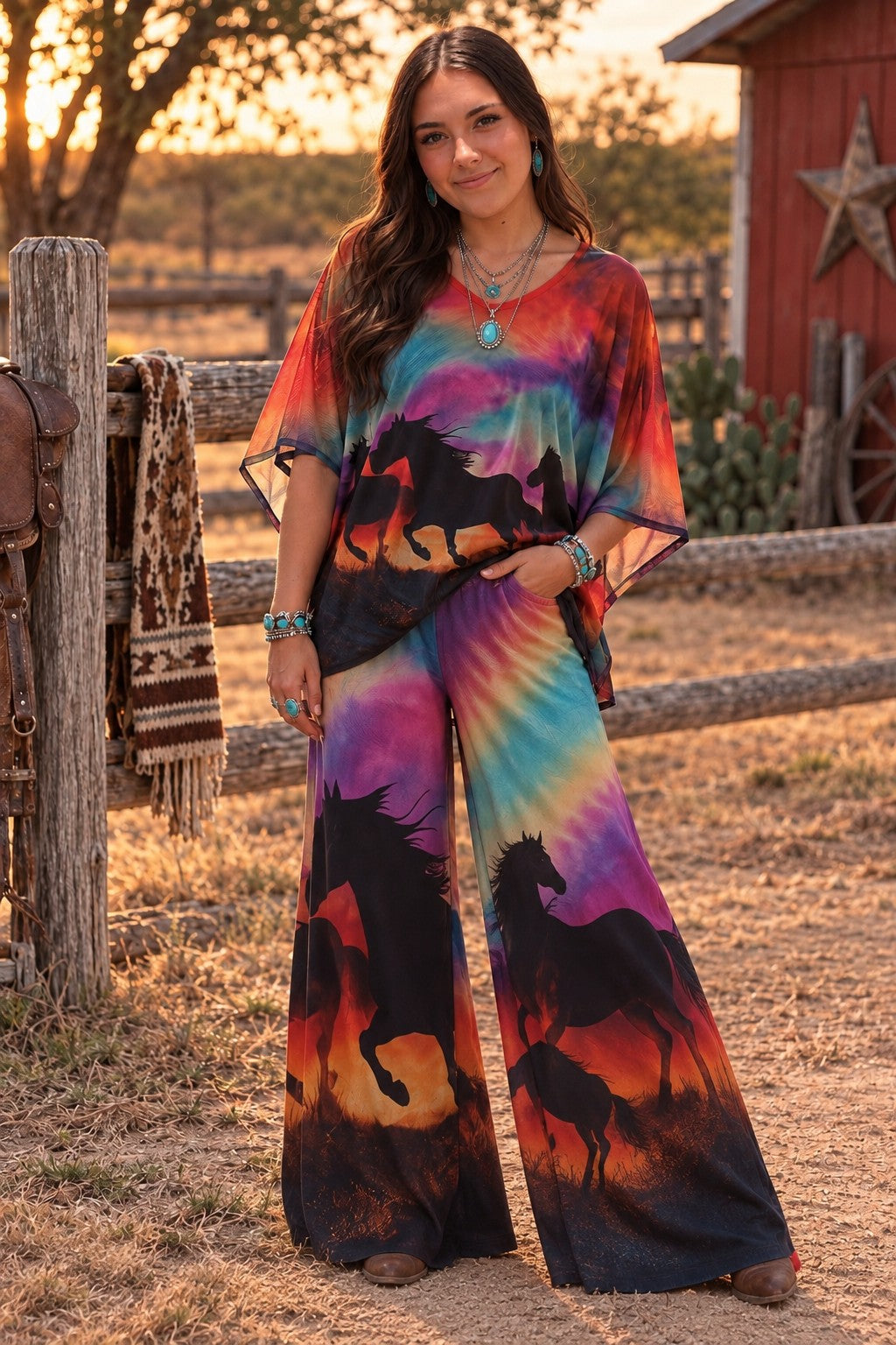 W.A.Y Wonderful & Young Wild Horses Printed Mesh Wide Leg Pants-Pants-WAY-Deja Nu Boutique, Women's Fashion Boutique in Lampasas, Texas