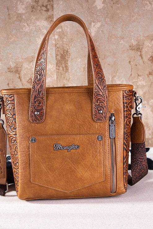 WG66-G2002 Wrangler Hair-On Cowhide Vintage Floral Concealed Carry Tote/Crossbody - Brown-Handbags, Wallets & Cases-Wrangler-Deja Nu Boutique, Women's Fashion Boutique in Lampasas, Texas