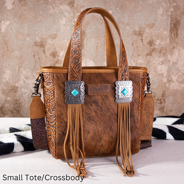 WG66-G2002 Wrangler Hair-On Cowhide Vintage Floral Concealed Carry Tote/Crossbody - Brown-Handbags, Wallets & Cases-Wrangler-Deja Nu Boutique, Women's Fashion Boutique in Lampasas, Texas