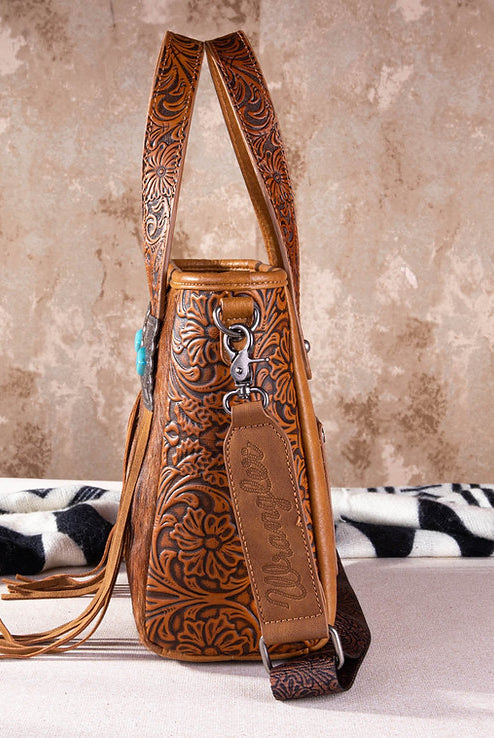 WG66-G2002 Wrangler Hair-On Cowhide Vintage Floral Concealed Carry Tote/Crossbody - Brown-Handbags, Wallets & Cases-Wrangler-Deja Nu Boutique, Women's Fashion Boutique in Lampasas, Texas
