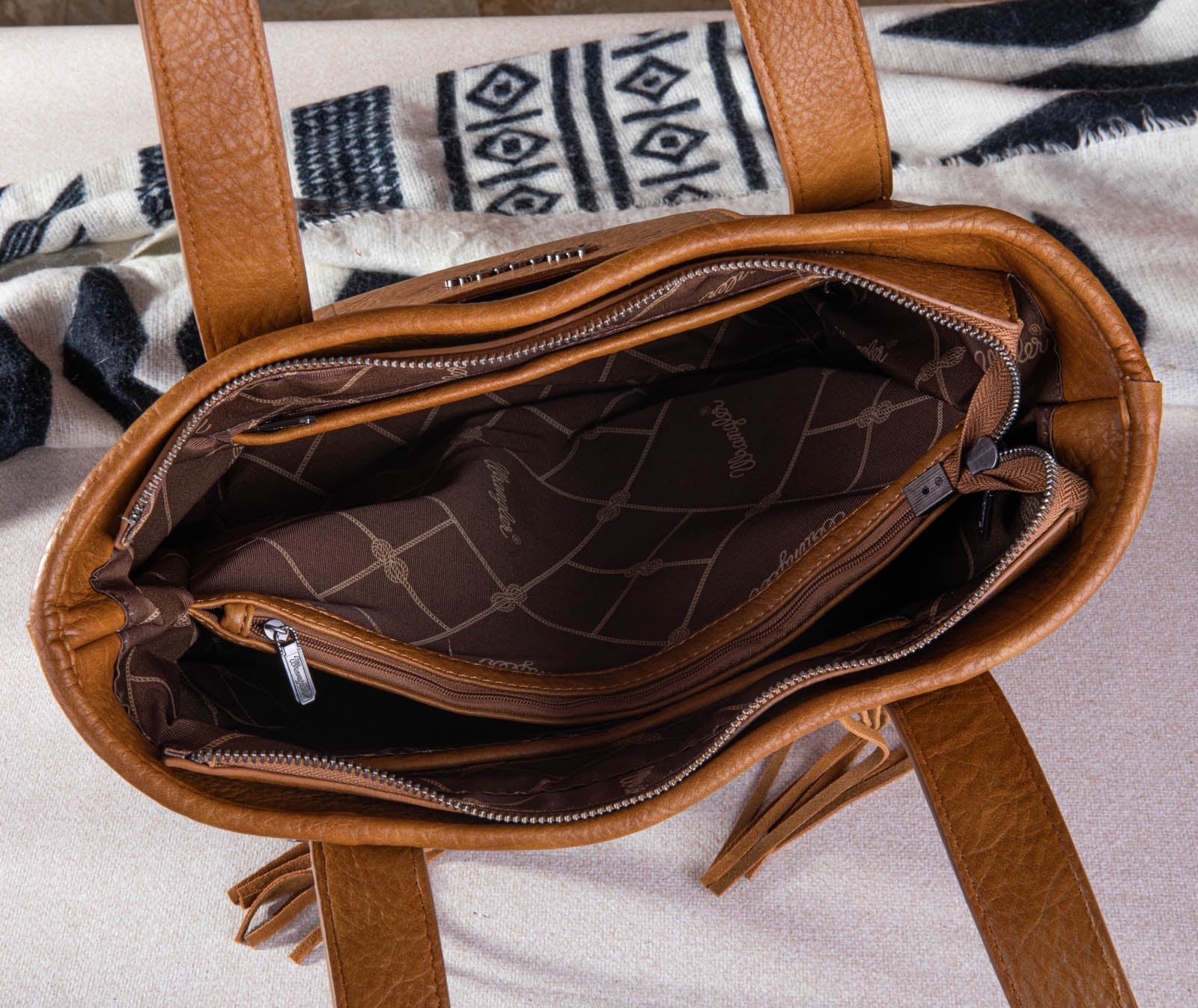 WG66-G2002 Wrangler Hair-On Cowhide Vintage Floral Concealed Carry Tote/Crossbody - Brown-Handbags, Wallets & Cases-Wrangler-Deja Nu Boutique, Women's Fashion Boutique in Lampasas, Texas