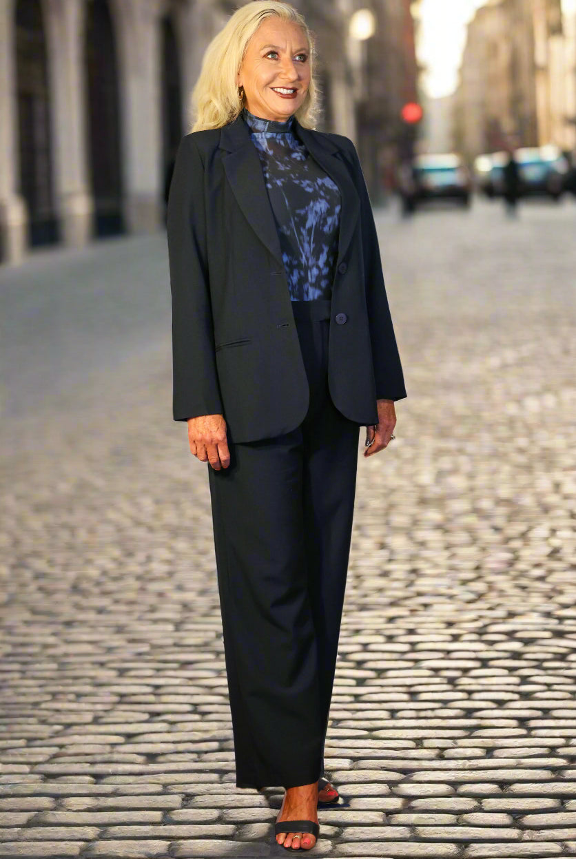 Wild Pony Navy Crepe Blazer-Blazers-Wild Pony-Deja Nu Boutique, Women's Fashion Boutique in Lampasas, Texas