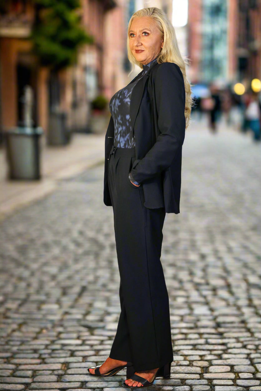 Wild Pony Navy Crepe Blazer-Blazers-Wild Pony-Deja Nu Boutique, Women's Fashion Boutique in Lampasas, Texas