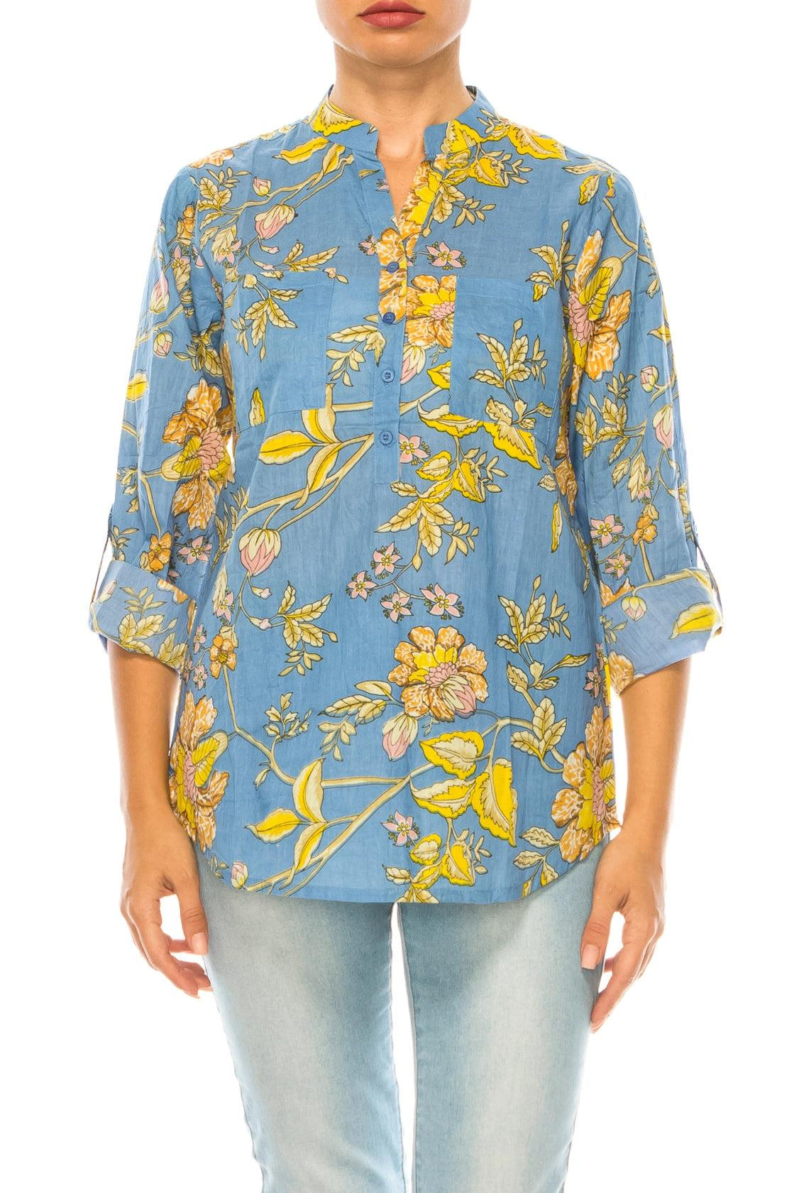 Women’s Magazine Light Blue Floral Printed Tunic-Tops-Magazine Clothing-Deja Nu Boutique, Women's Fashion Boutique in Lampasas, Texas