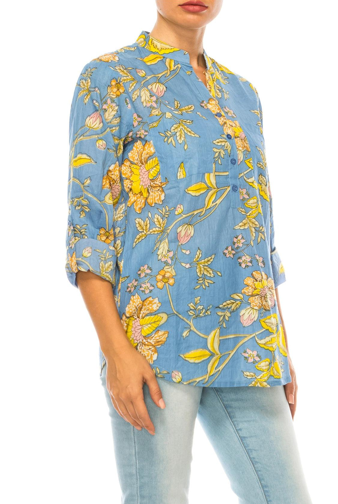 Women’s Magazine Light Blue Floral Printed Tunic-Tops-Magazine Clothing-Deja Nu Boutique, Women's Fashion Boutique in Lampasas, Texas