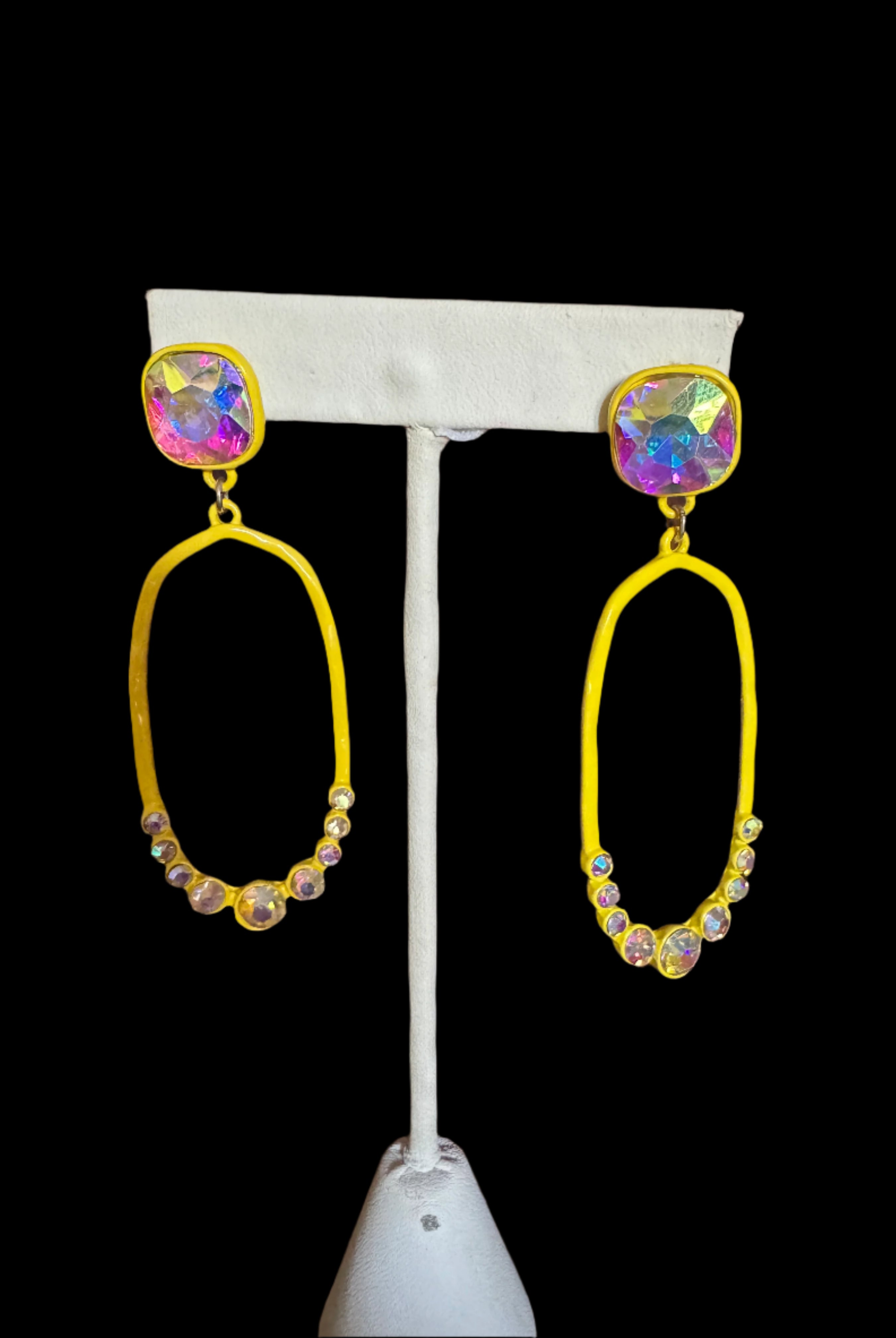 Yellow AB Crystal Oval Drop Earrings | Iridescent Sparkle & Lightweight Style-Earrings-Deja Nu Tx-Deja Nu Boutique, Women's Fashion Boutique in Lampasas, Texas