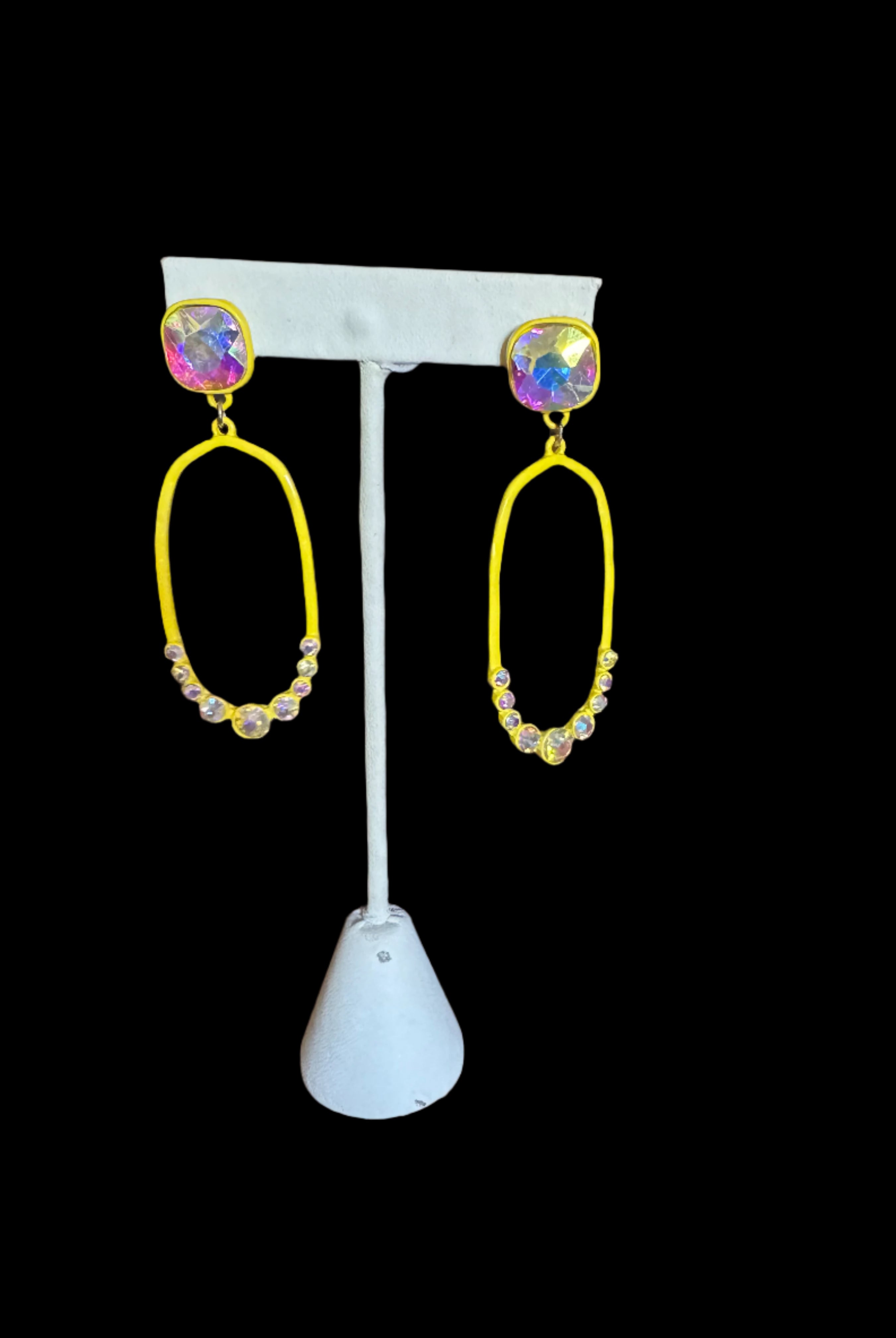 Yellow AB Crystal Oval Drop Earrings | Iridescent Sparkle & Lightweight Style-Earrings-Deja Nu Tx-Deja Nu Boutique, Women's Fashion Boutique in Lampasas, Texas