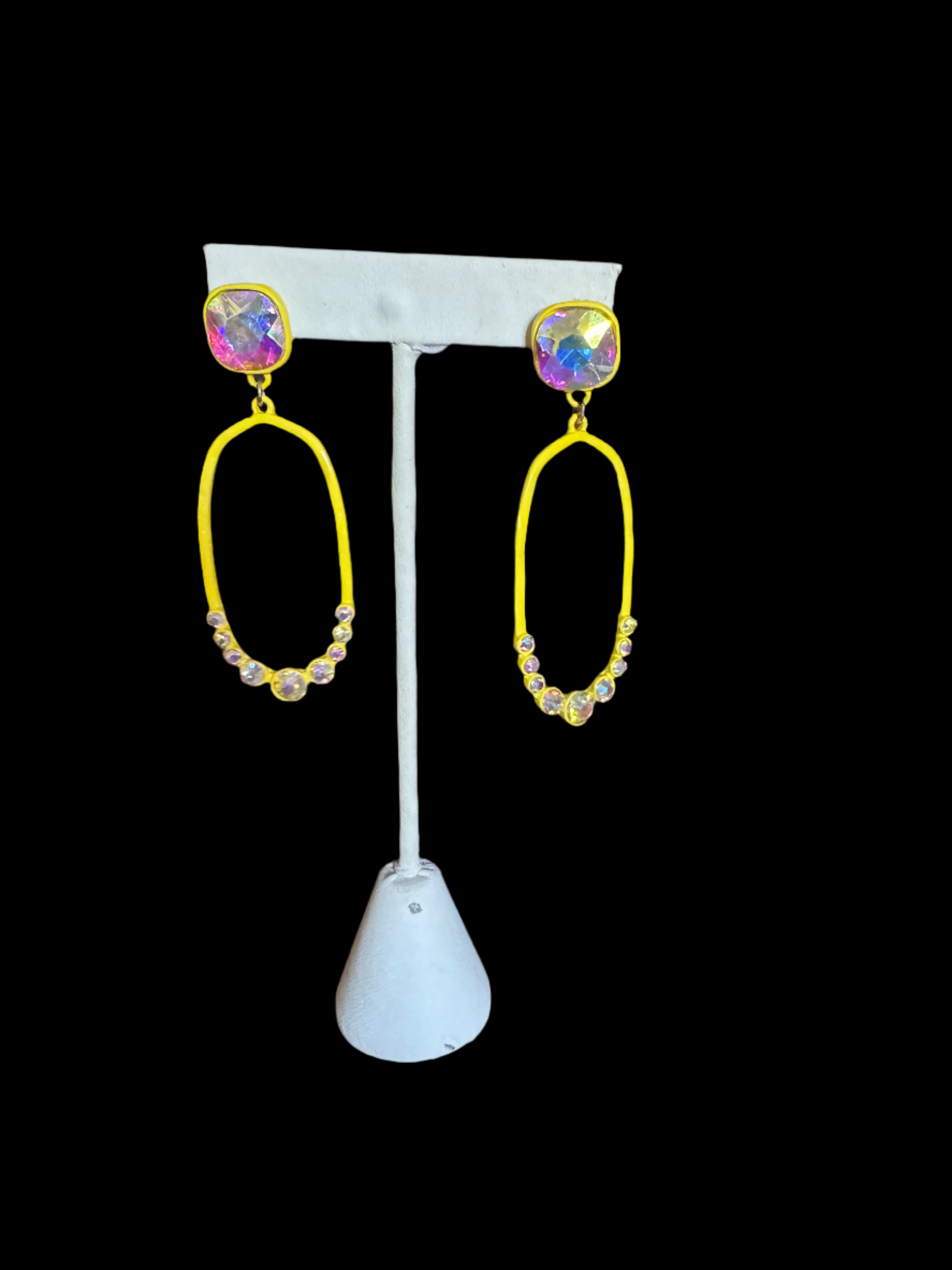 Yellow AB Crystal Oval Drop Earrings | Iridescent Sparkle & Lightweight Style-Earrings-Deja Nu Tx-Deja Nu Boutique, Women's Fashion Boutique in Lampasas, Texas