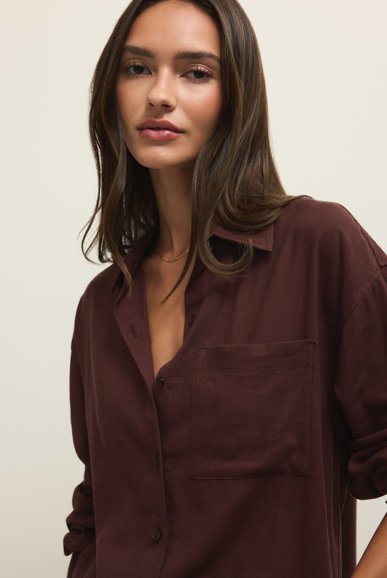 Z SUPPLY Alfie Button Up Shirt in Chocolate Cherry-shirts-Z Supply-Deja Nu Boutique, Women's Fashion Boutique in Lampasas, Texas