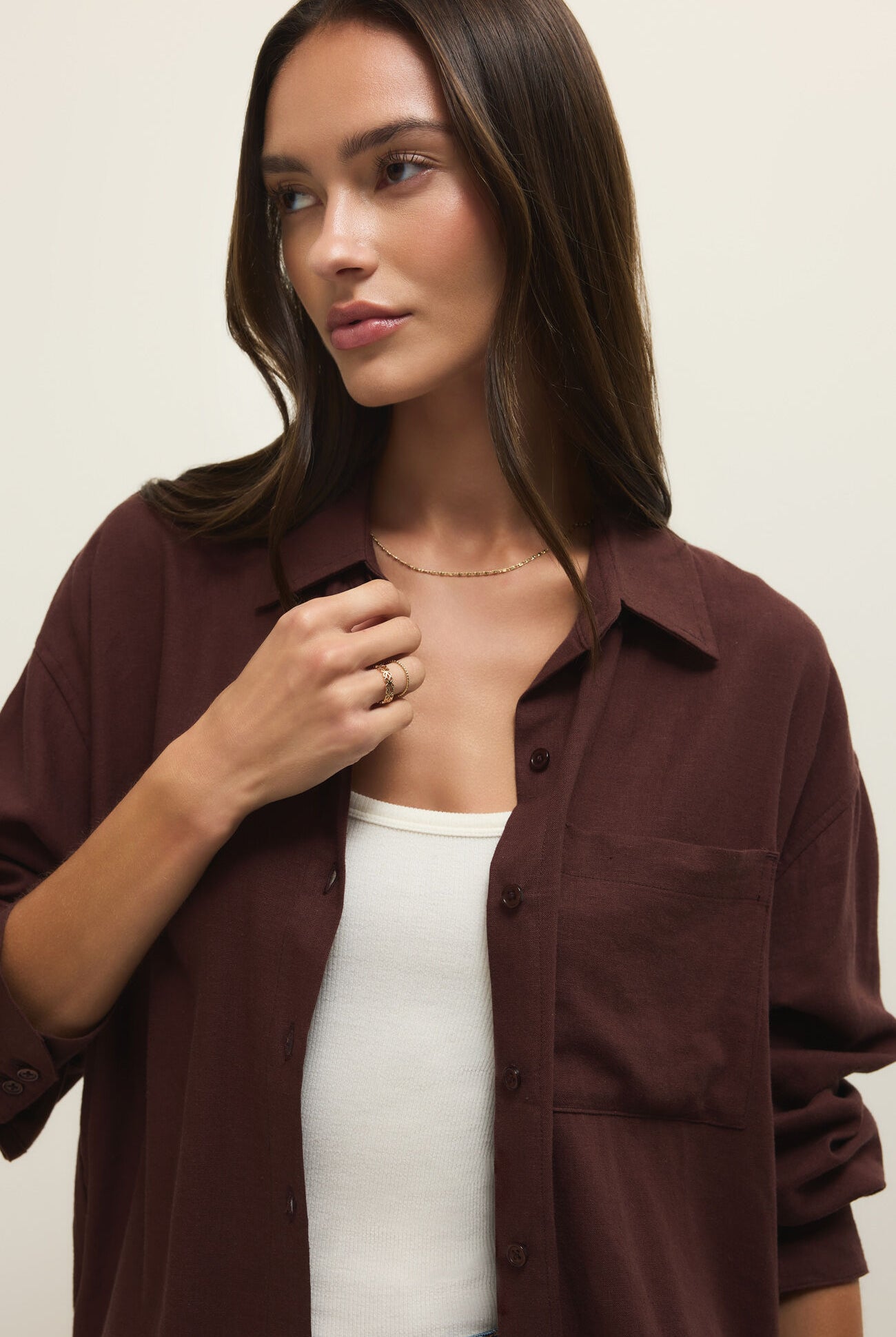 Z SUPPLY Alfie Button Up Shirt in Chocolate Cherry-shirts-Z Supply-Deja Nu Boutique, Women's Fashion Boutique in Lampasas, Texas