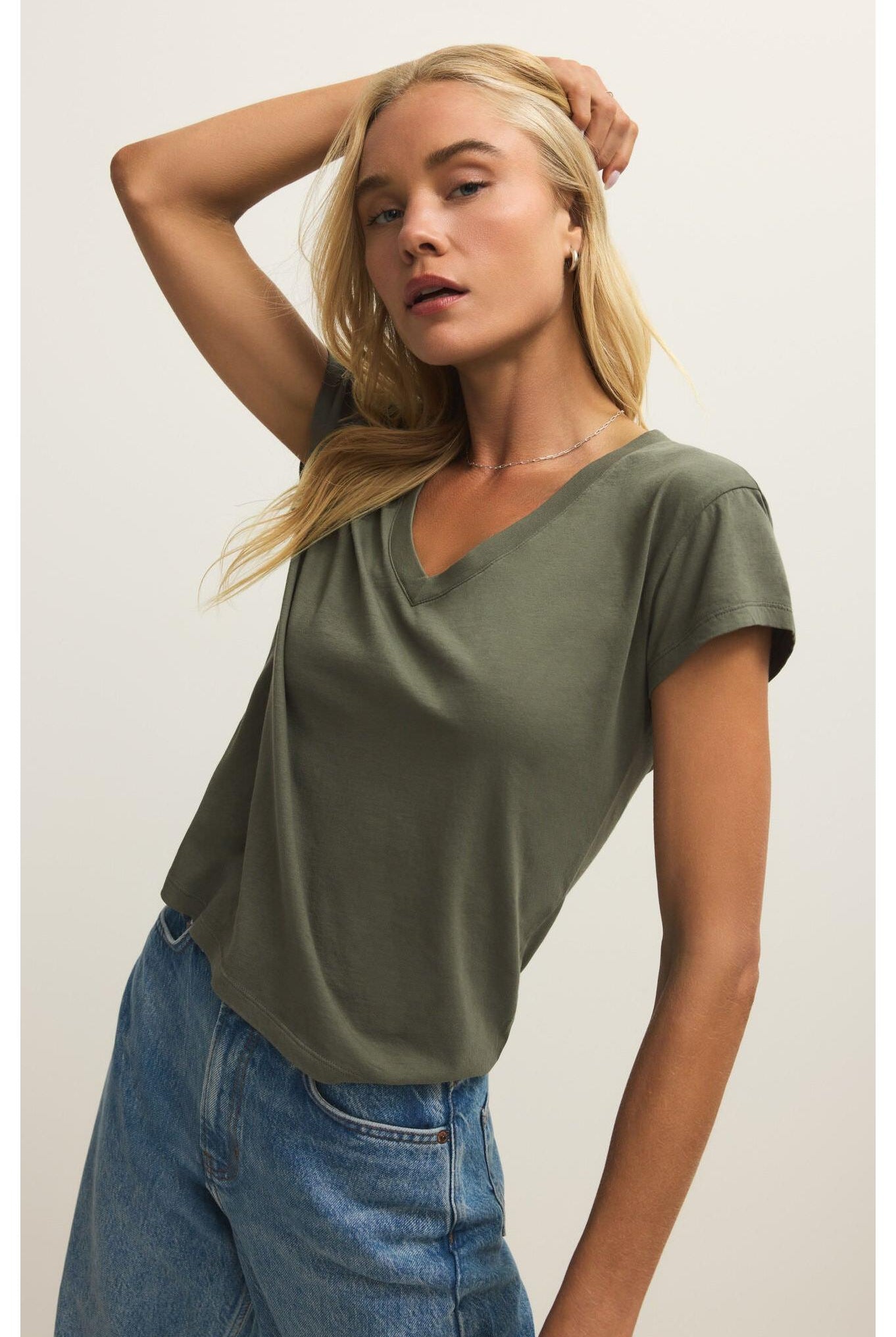 Z SUPPLY Modern V-Neck Tee in Tea Leaf (ZT261577)-Tops-Z Supply-Deja Nu Boutique, Women's Fashion Boutique in Lampasas, Texas