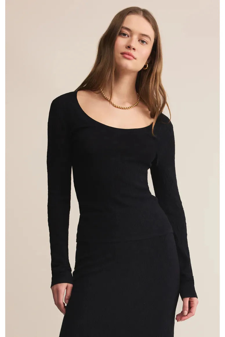 Z SUPPLY Tibi Scoop Mesh Sweater Top in Black – Fitted & Sleek-Sweaters-Z Supply-Deja Nu Boutique, Women's Fashion Boutique in Lampasas, Texas