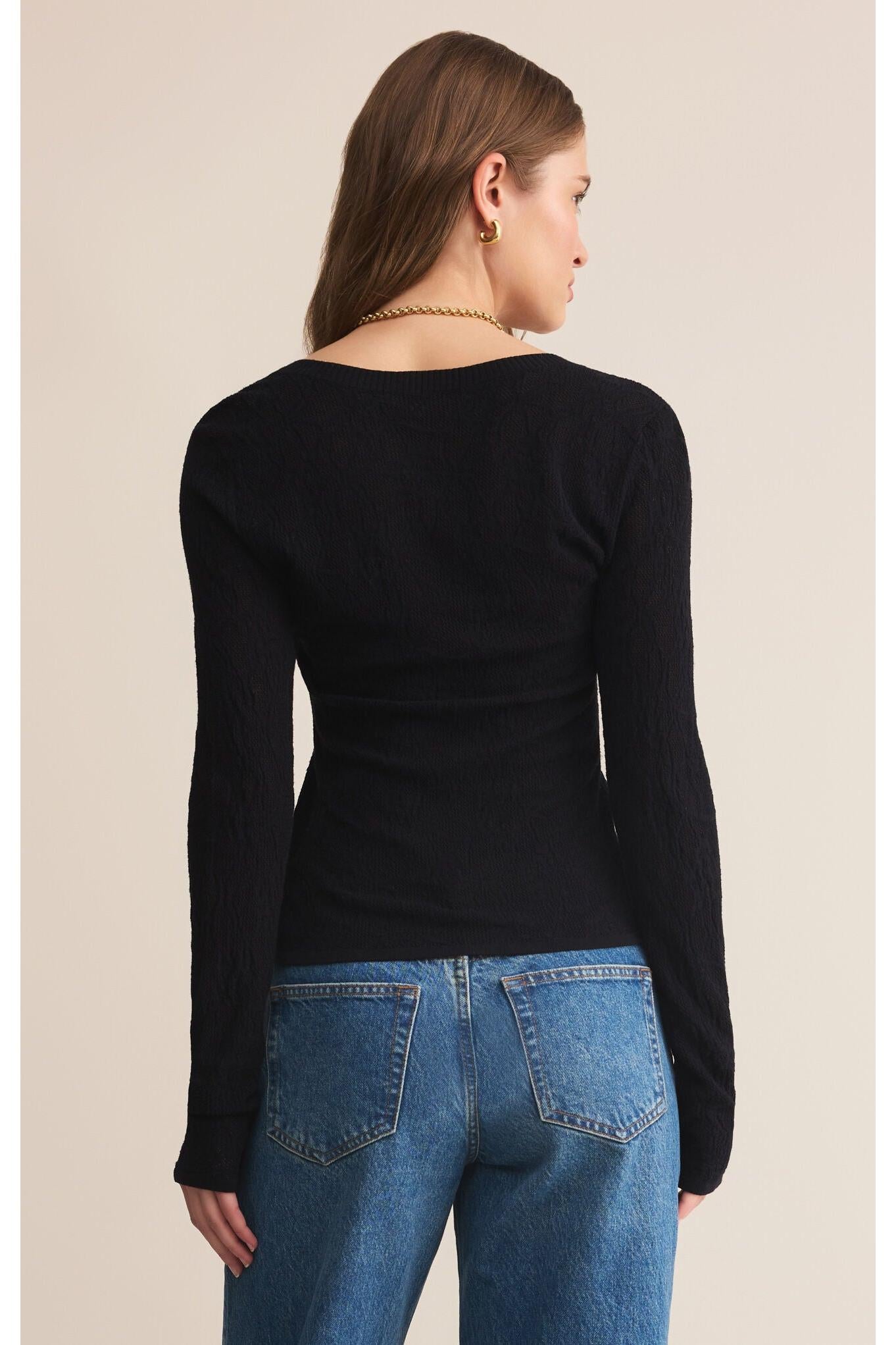 Z SUPPLY Tibi Scoop Mesh Sweater Top in Black – Fitted & Sleek-Sweaters-Z Supply-Deja Nu Boutique, Women's Fashion Boutique in Lampasas, Texas