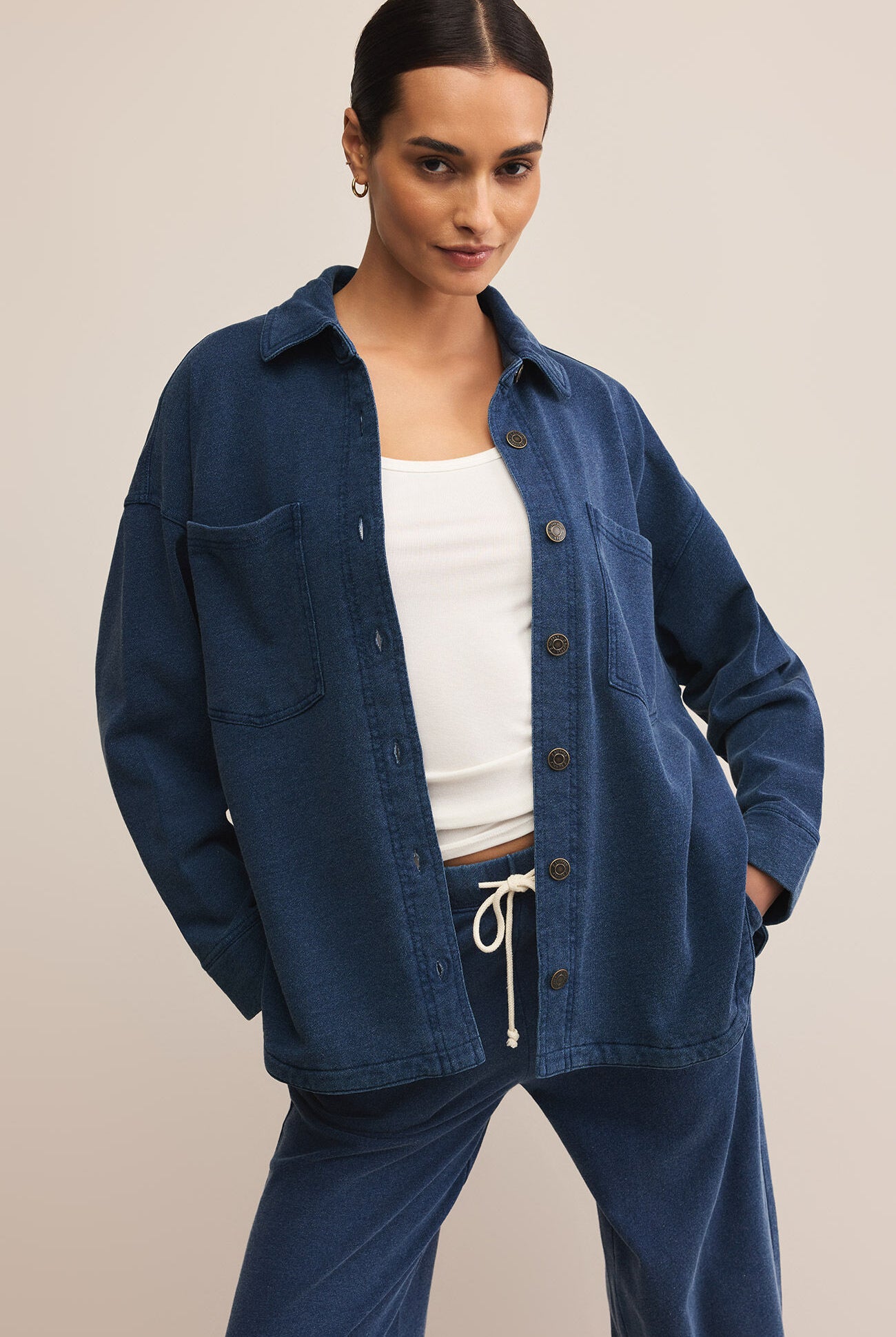 Z Supply All Day Knit Denim Jacket in Indigo-Outerwear-Z Supply-Deja Nu Boutique, Women's Fashion Boutique in Lampasas, Texas