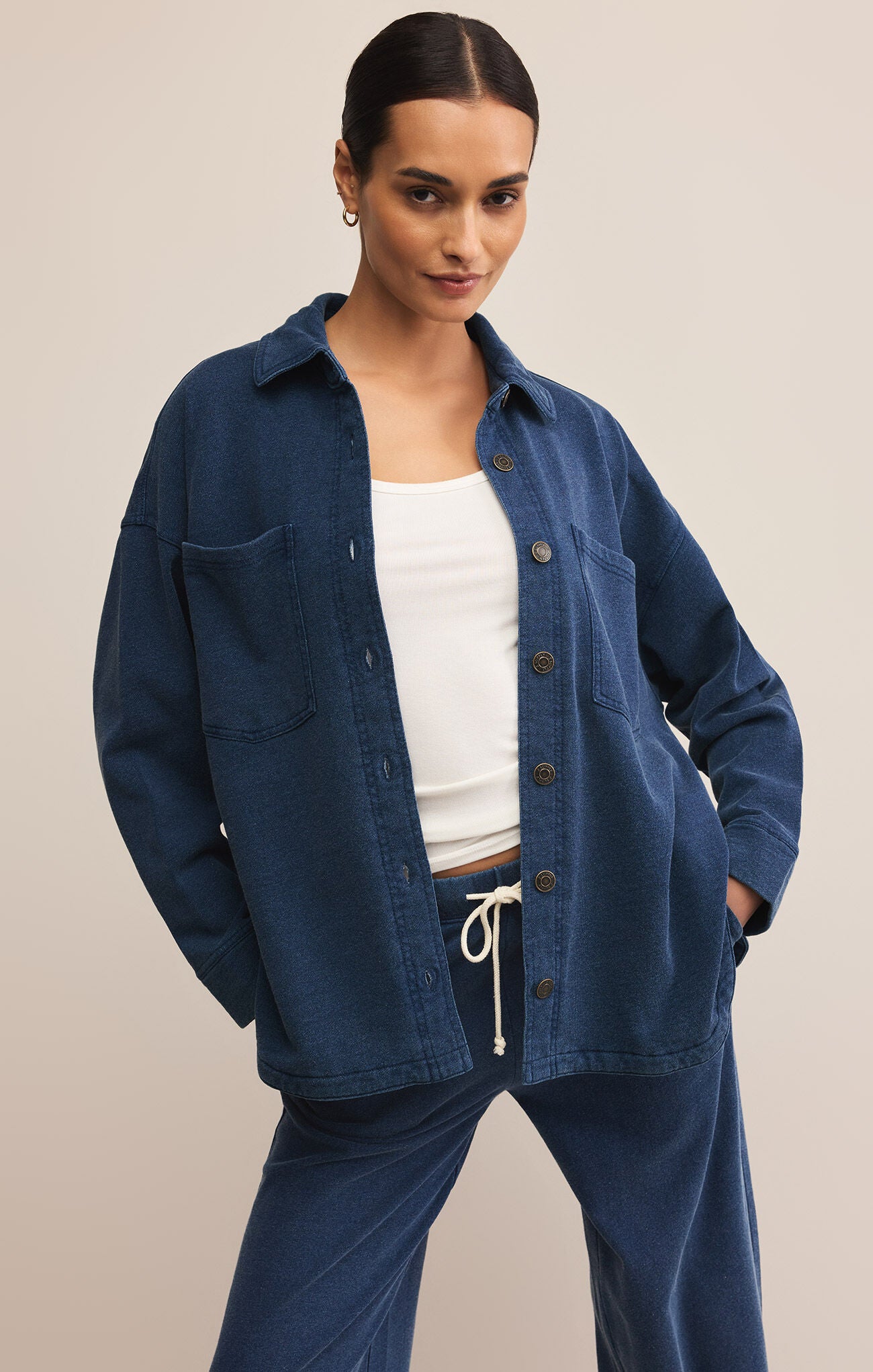 Z Supply All Day Knit Denim Jacket in Indigo-Outerwear-Z Supply-Deja Nu Boutique, Women's Fashion Boutique in Lampasas, Texas