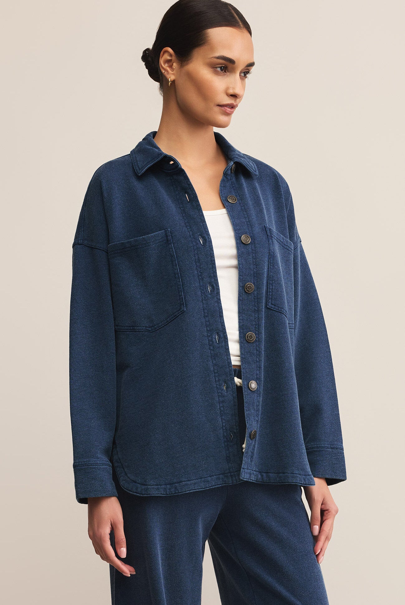Z Supply All Day Knit Denim Jacket in Indigo-Outerwear-Z Supply-Deja Nu Boutique, Women's Fashion Boutique in Lampasas, Texas