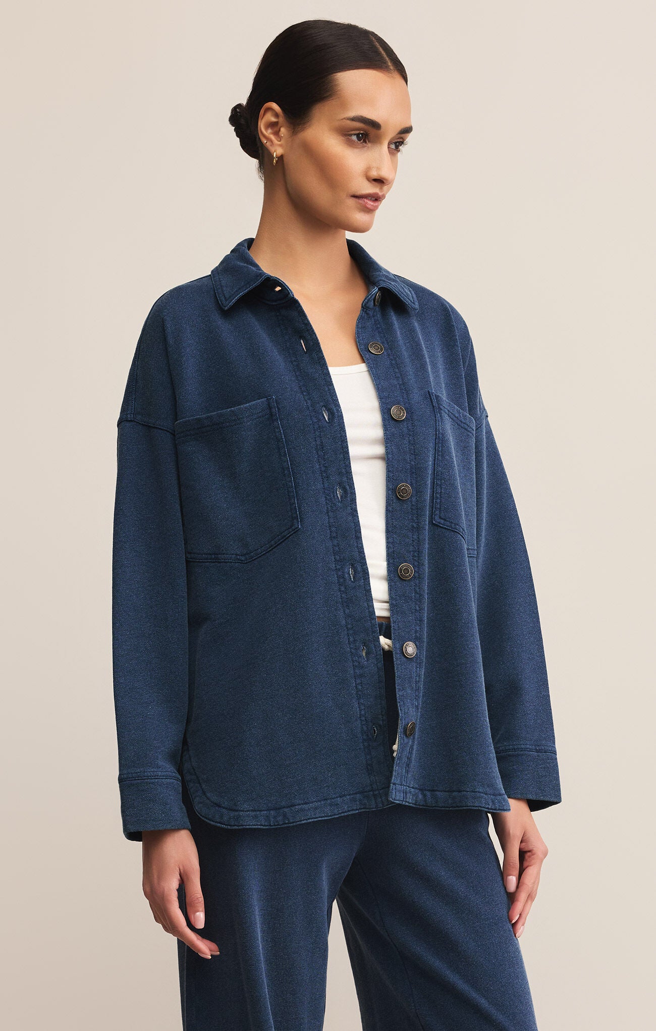 Z Supply All Day Knit Denim Jacket in Indigo-Outerwear-Z Supply-Deja Nu Boutique, Women's Fashion Boutique in Lampasas, Texas