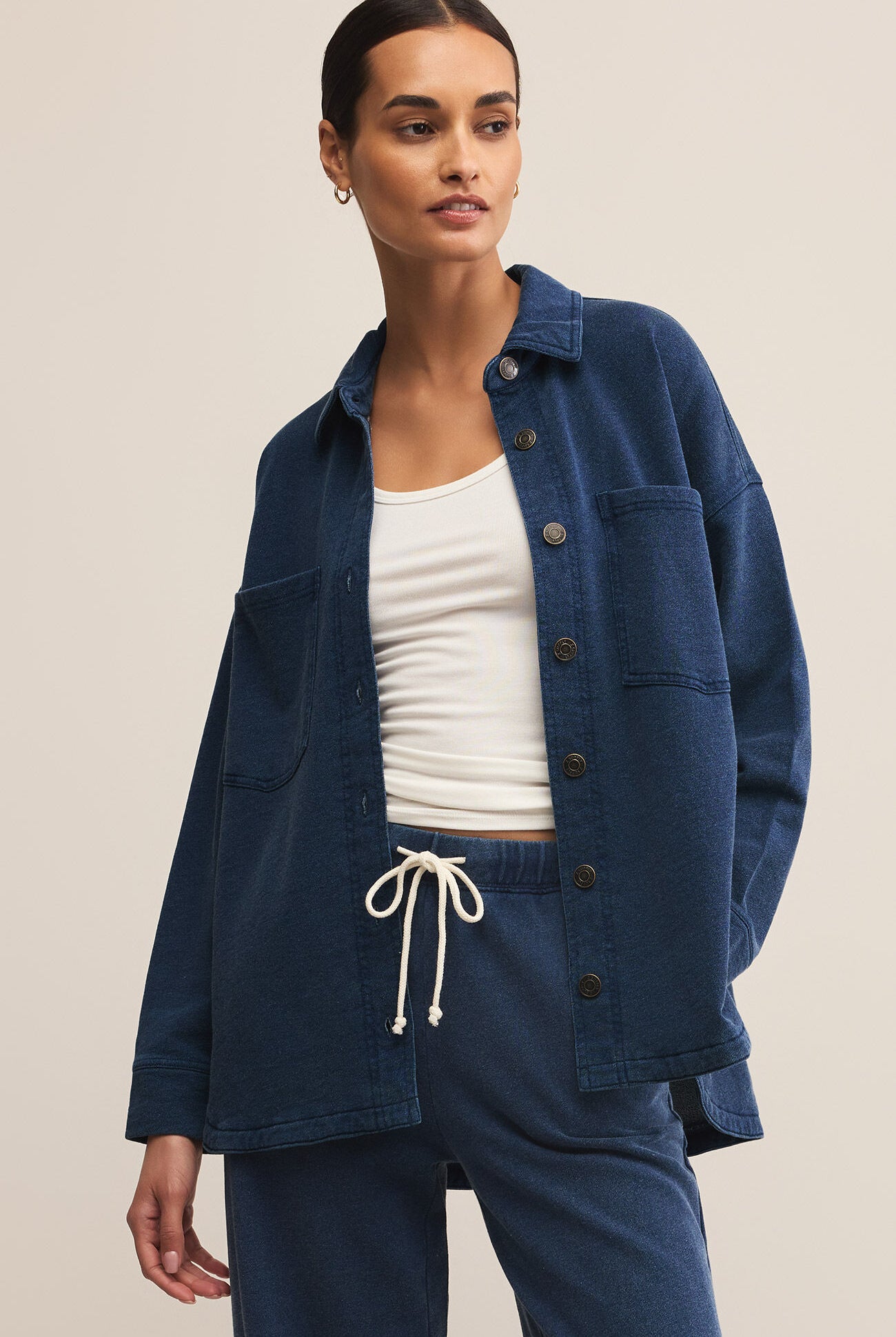 Z Supply All Day Knit Denim Jacket in Indigo-Outerwear-Z Supply-Deja Nu Boutique, Women's Fashion Boutique in Lampasas, Texas