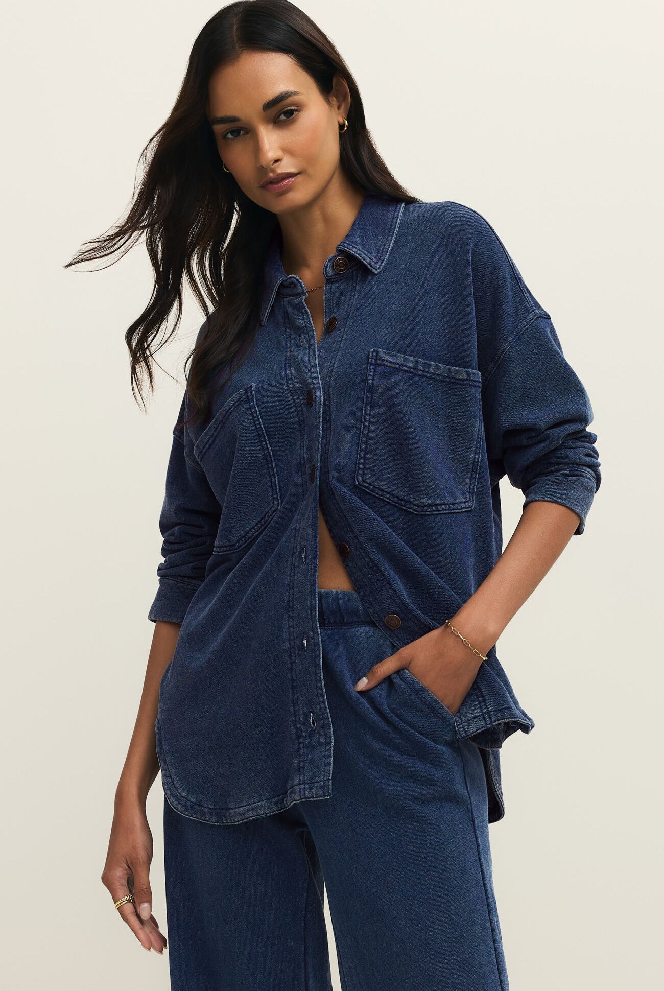 Z Supply All Day Knit Denim Jacket in Indigo-Outerwear-Z Supply-Deja Nu Boutique, Women's Fashion Boutique in Lampasas, Texas