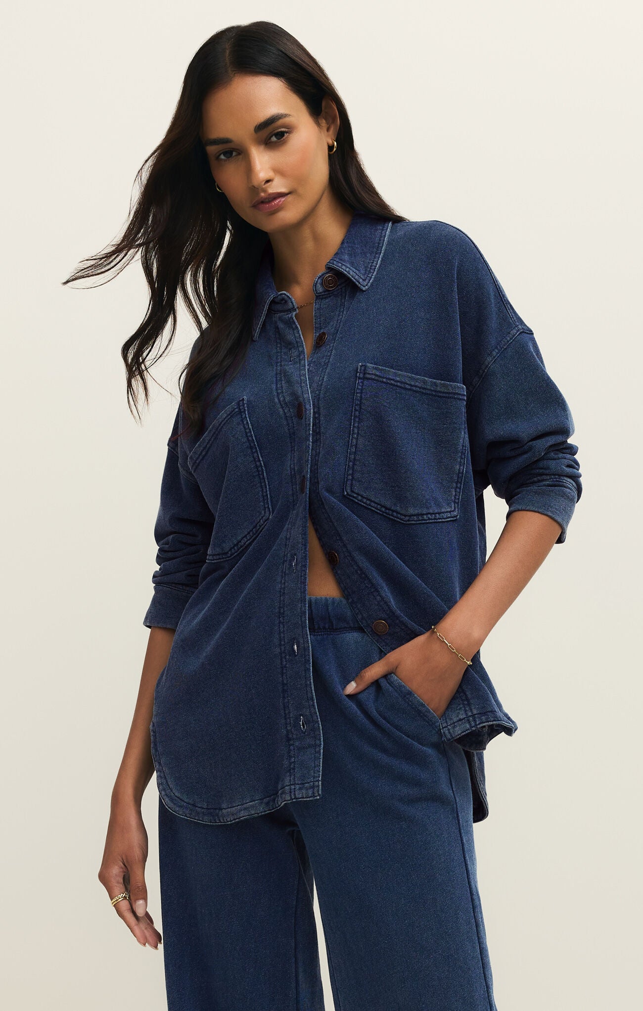 Z Supply All Day Knit Denim Jacket in Indigo-Outerwear-Z Supply-Deja Nu Boutique, Women's Fashion Boutique in Lampasas, Texas