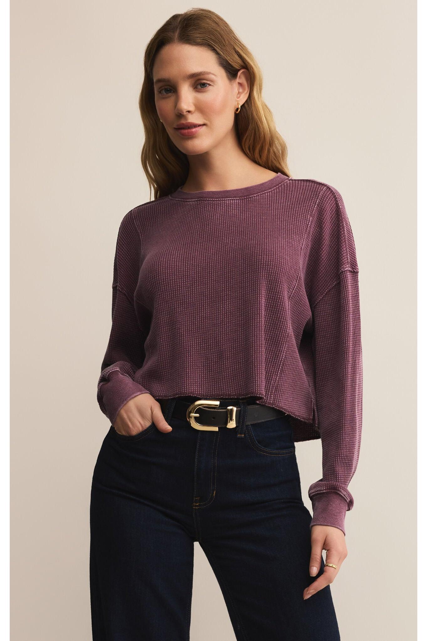 Z Supply Angel Mini Thermal Top in Merlot-Tops-Z Supply-Deja Nu Boutique, Women's Fashion Boutique in Lampasas, Texas