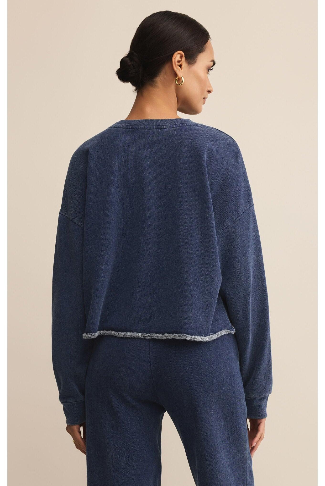 Z Supply Circuit Knit Denim Sweatshirt in Indigo-Tops-Z Supply-Deja Nu Boutique, Women's Fashion Boutique in Lampasas, Texas