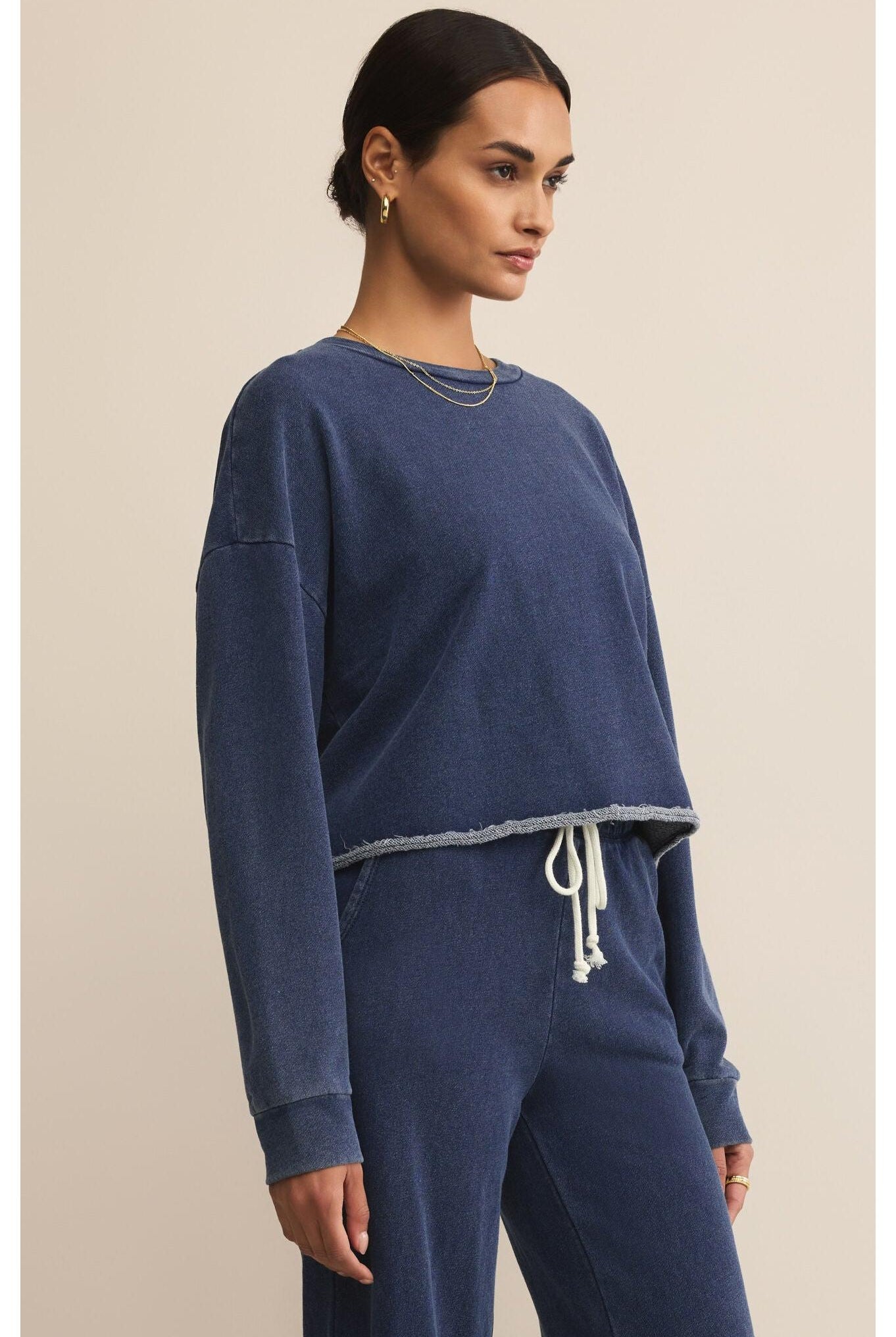 Z Supply Circuit Knit Denim Sweatshirt in Indigo-Tops-Z Supply-Deja Nu Boutique, Women's Fashion Boutique in Lampasas, Texas