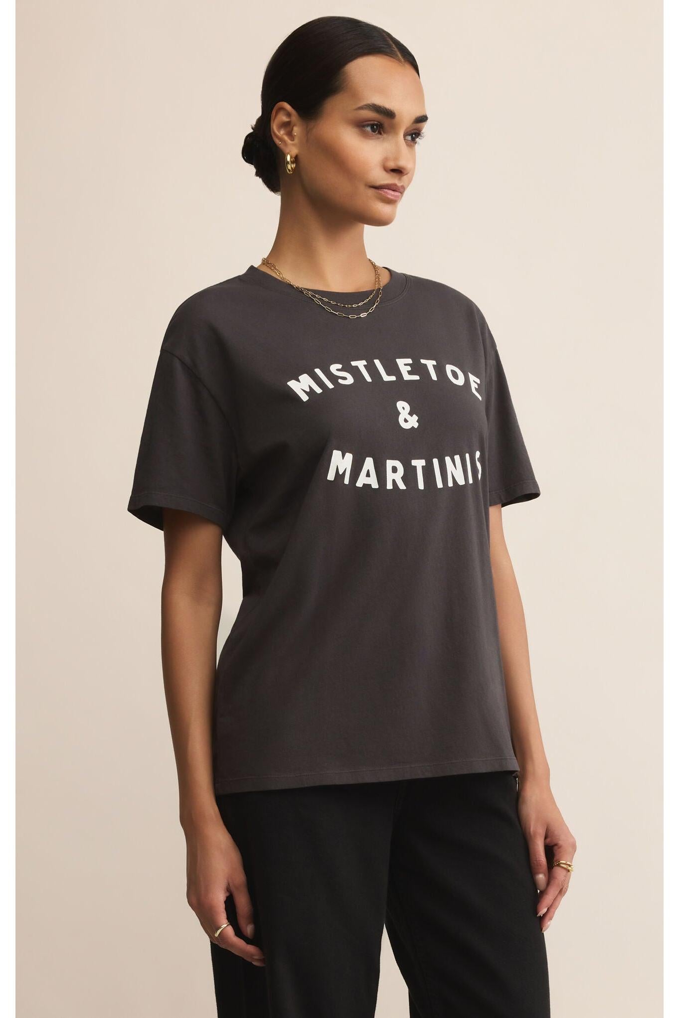 Z Supply Graphics Mistletoe & Martinis Boyfriend Tee-Tops-Z Supply-Deja Nu Boutique, Women's Fashion Boutique in Lampasas, Texas