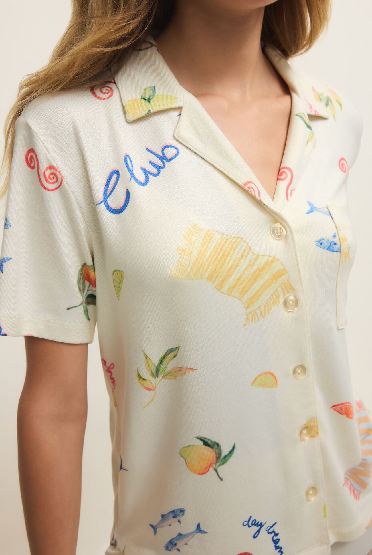 Z Supply Lounge Beach Days PJ Top in Vanilla Ice-Lounge Wear-Z Supply Lounge-Deja Nu Boutique, Women's Fashion Boutique in Lampasas, Texas