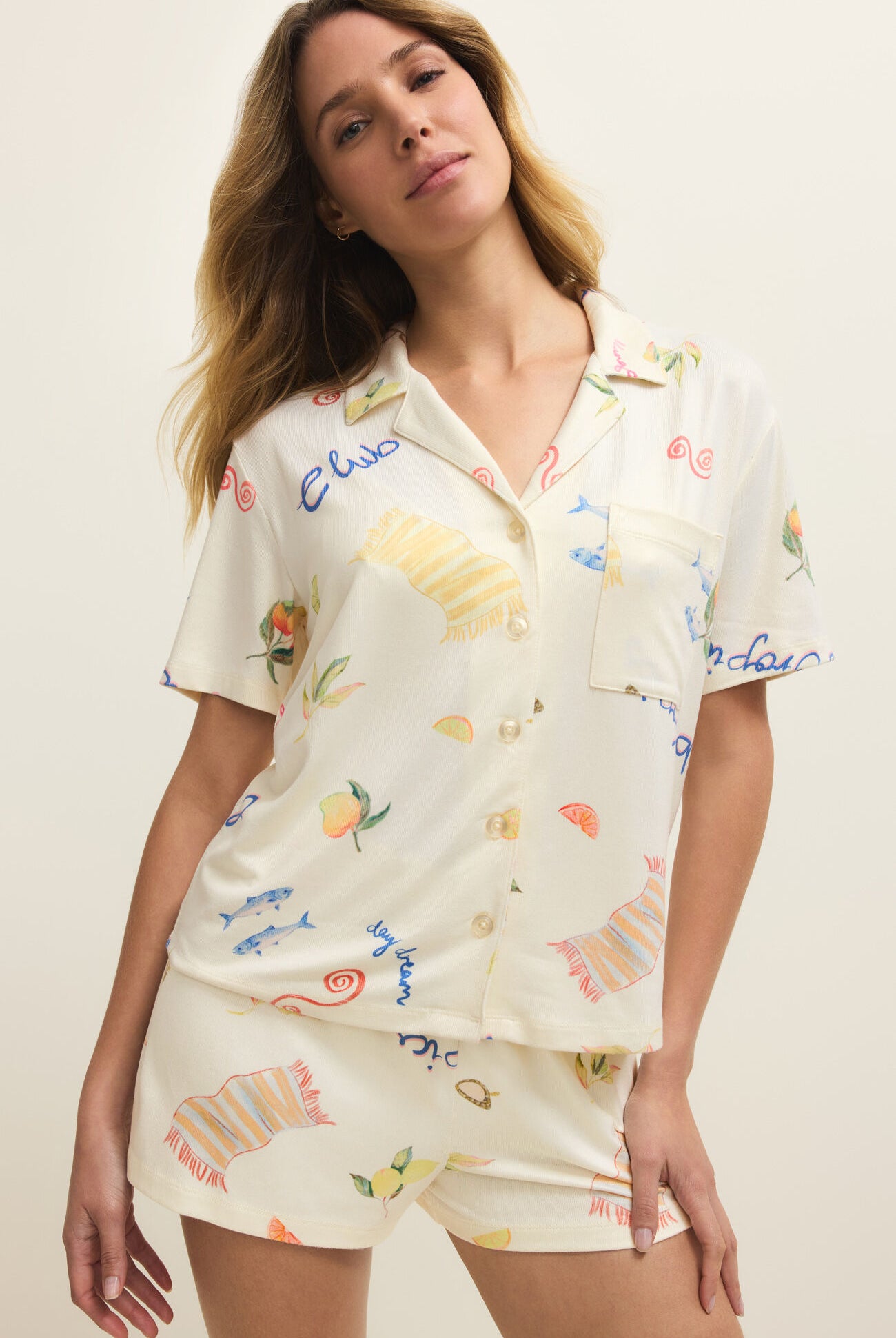 Z Supply Lounge Beach Days PJ Top in Vanilla Ice-Lounge Wear-Z Supply Lounge-Deja Nu Boutique, Women's Fashion Boutique in Lampasas, Texas