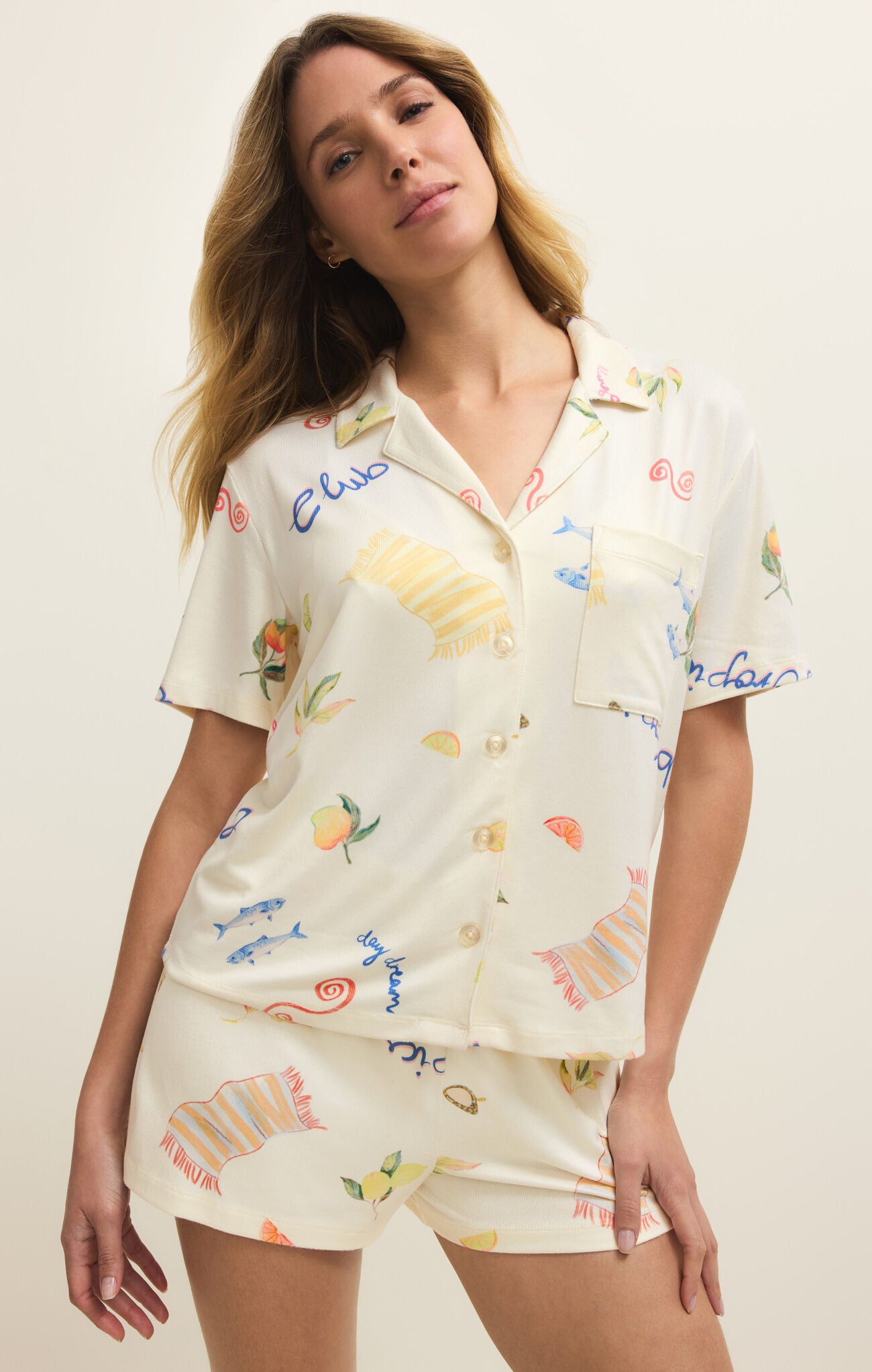 Z Supply Lounge Beach Days PJ Top in Vanilla Ice-Lounge Wear-Z Supply Lounge-Deja Nu Boutique, Women's Fashion Boutique in Lampasas, Texas