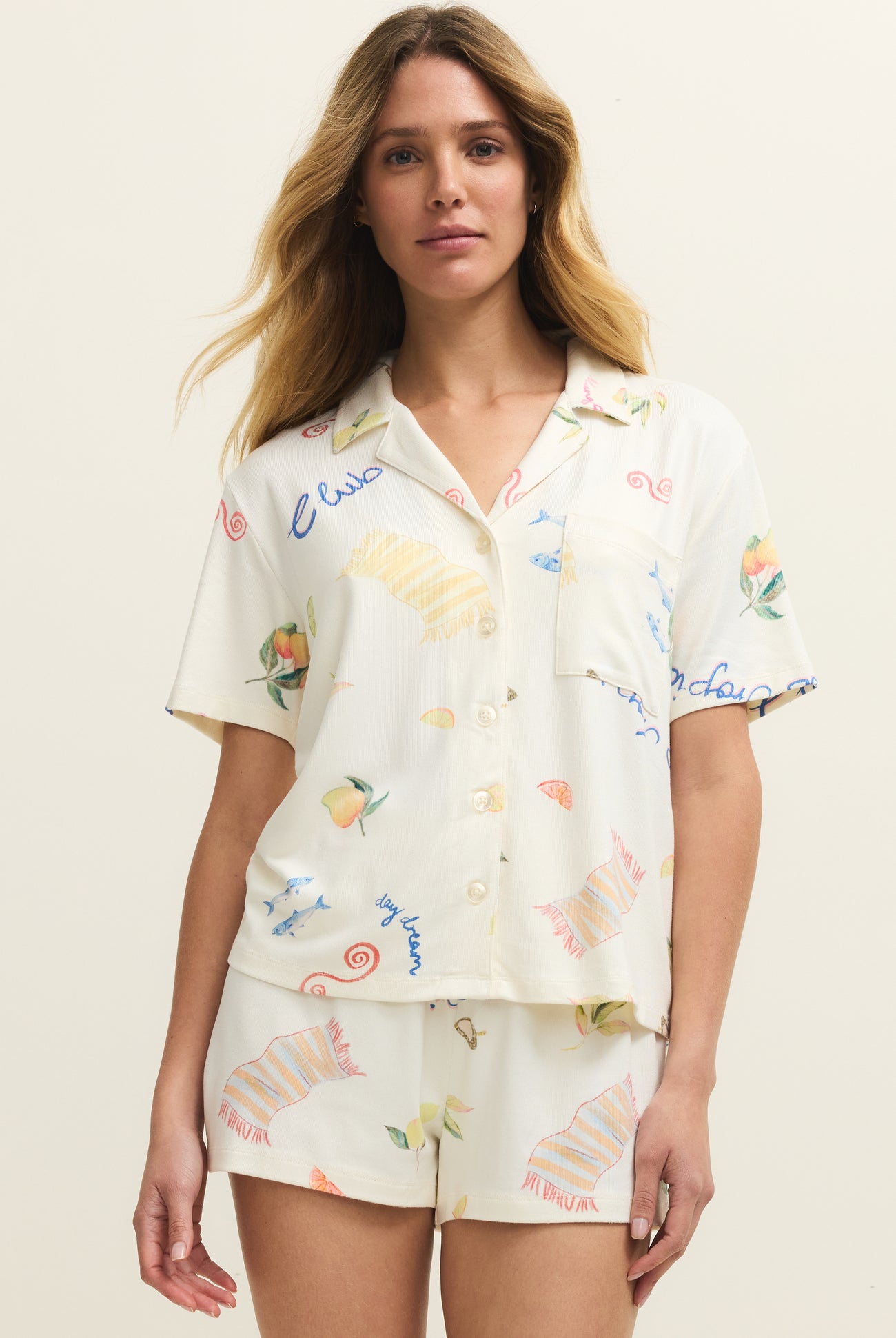 Z Supply Lounge Beach Days PJ Top in Vanilla Ice-Lounge Wear-Z Supply Lounge-Deja Nu Boutique, Women's Fashion Boutique in Lampasas, Texas