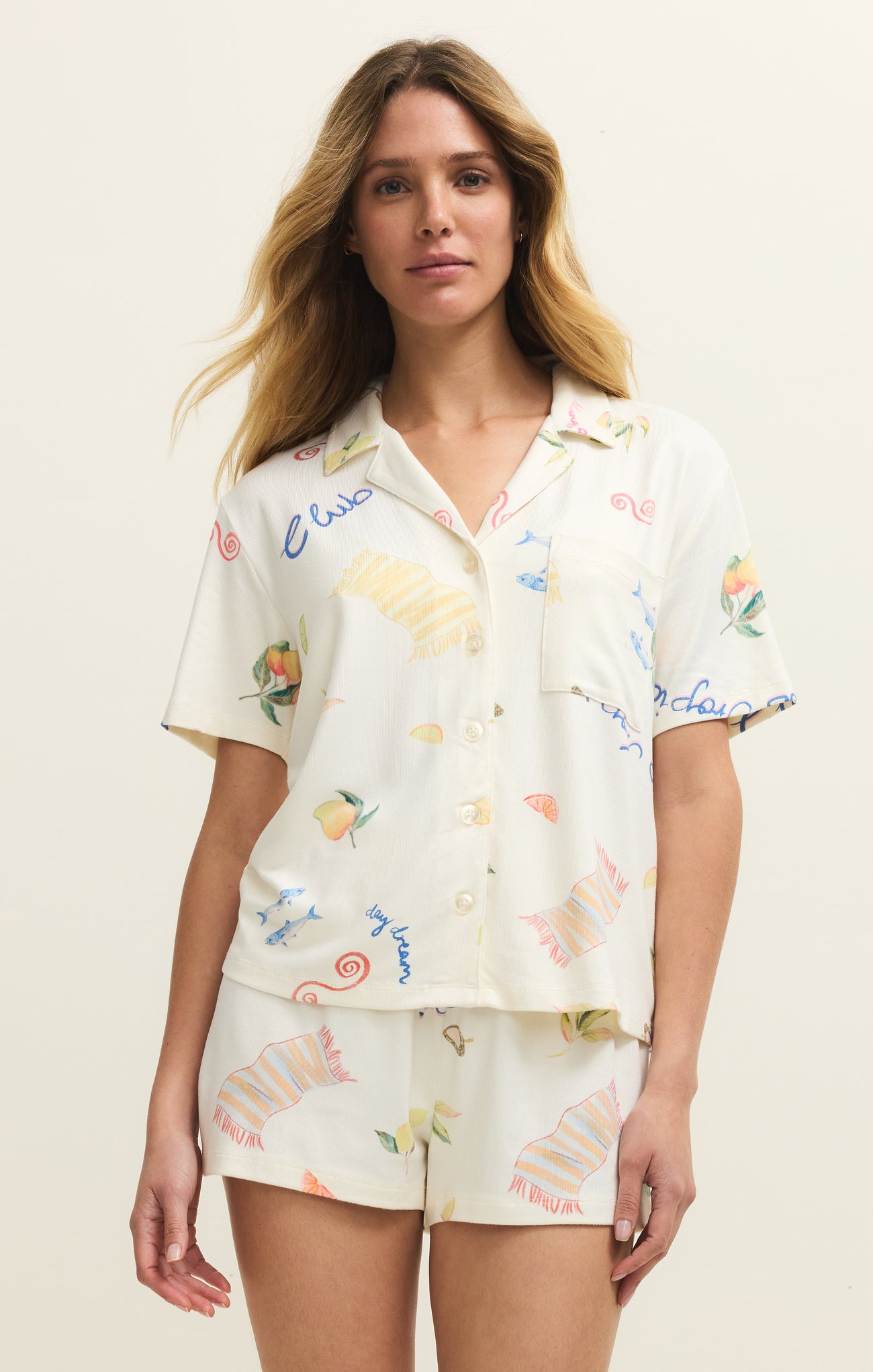 Z Supply Lounge Beach Days PJ Top in Vanilla Ice-Lounge Wear-Z Supply Lounge-Deja Nu Boutique, Women's Fashion Boutique in Lampasas, Texas