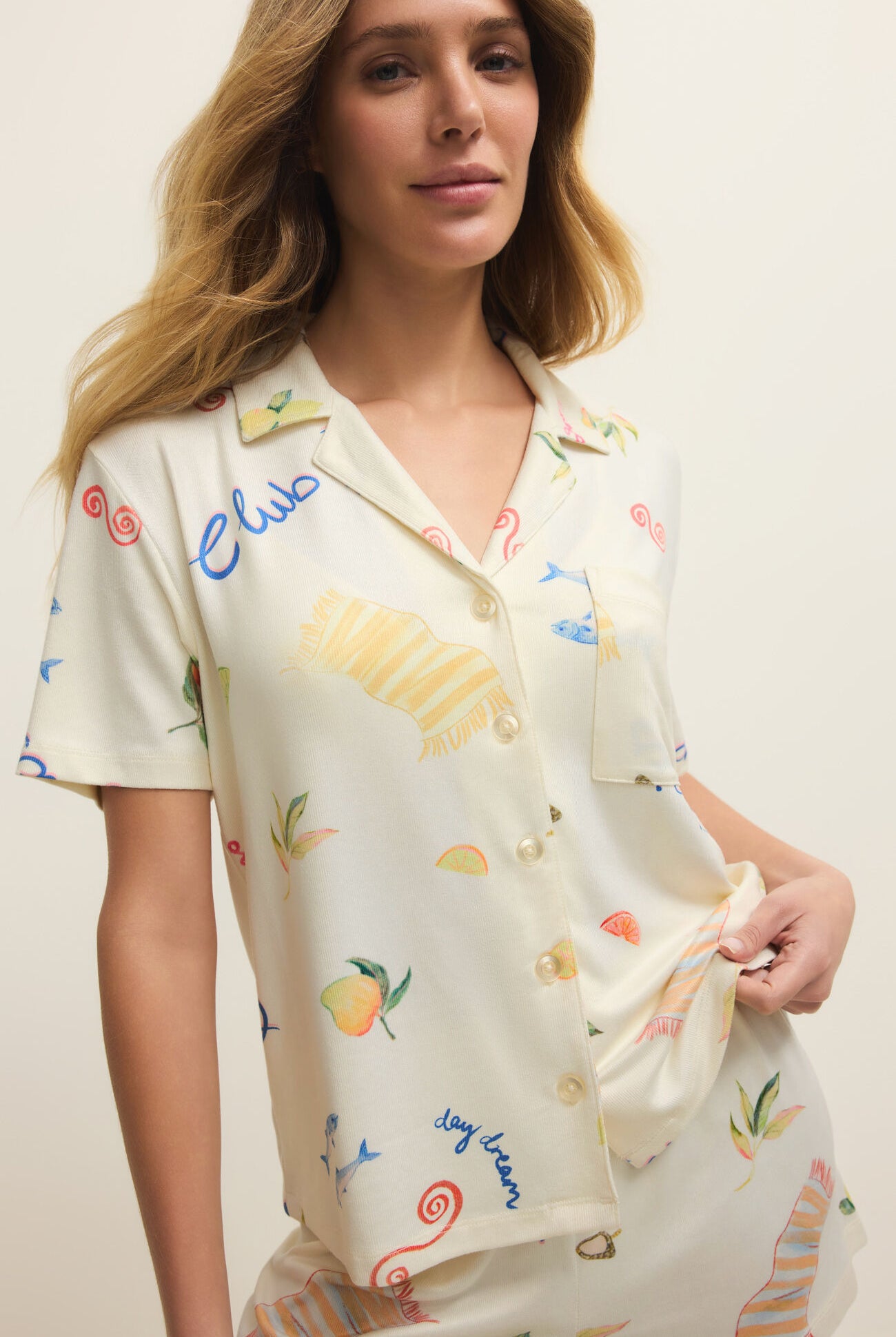 Z Supply Lounge Beach Days PJ Top in Vanilla Ice-Lounge Wear-Z Supply Lounge-Deja Nu Boutique, Women's Fashion Boutique in Lampasas, Texas