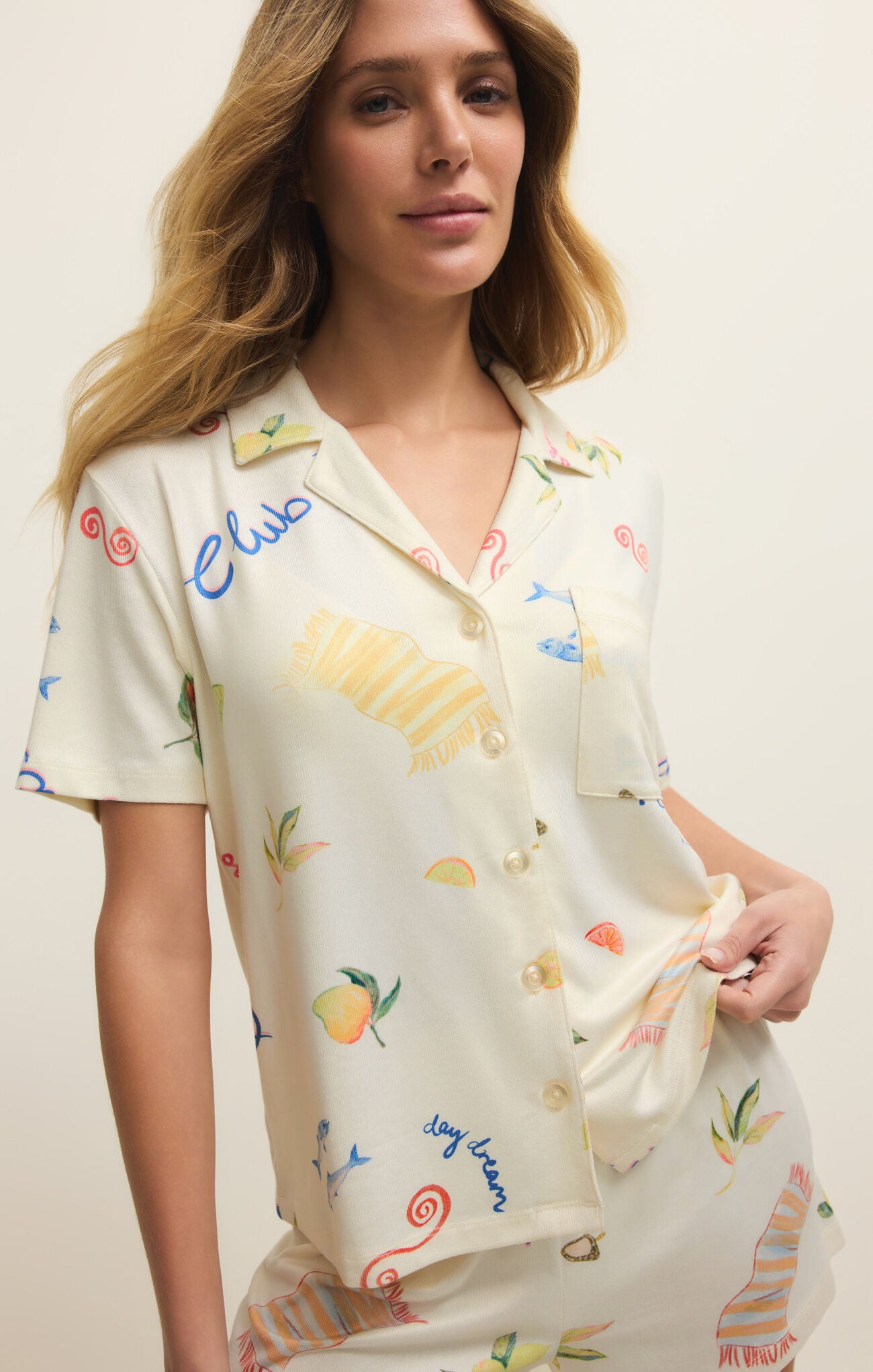 Z Supply Lounge Beach Days PJ Top in Vanilla Ice-Lounge Wear-Z Supply Lounge-Deja Nu Boutique, Women's Fashion Boutique in Lampasas, Texas