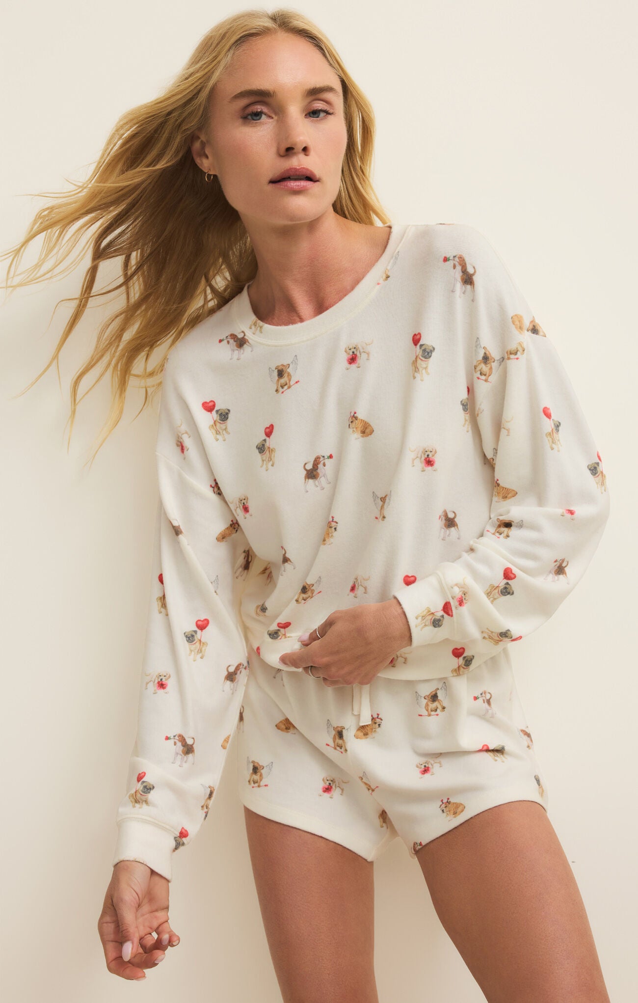 Z Supply Lounge Bisous Love Pup Top in Vanilla Ice-Lounge Wear-Z Supply Lounge-Deja Nu Boutique, Women's Fashion Boutique in Lampasas, Texas