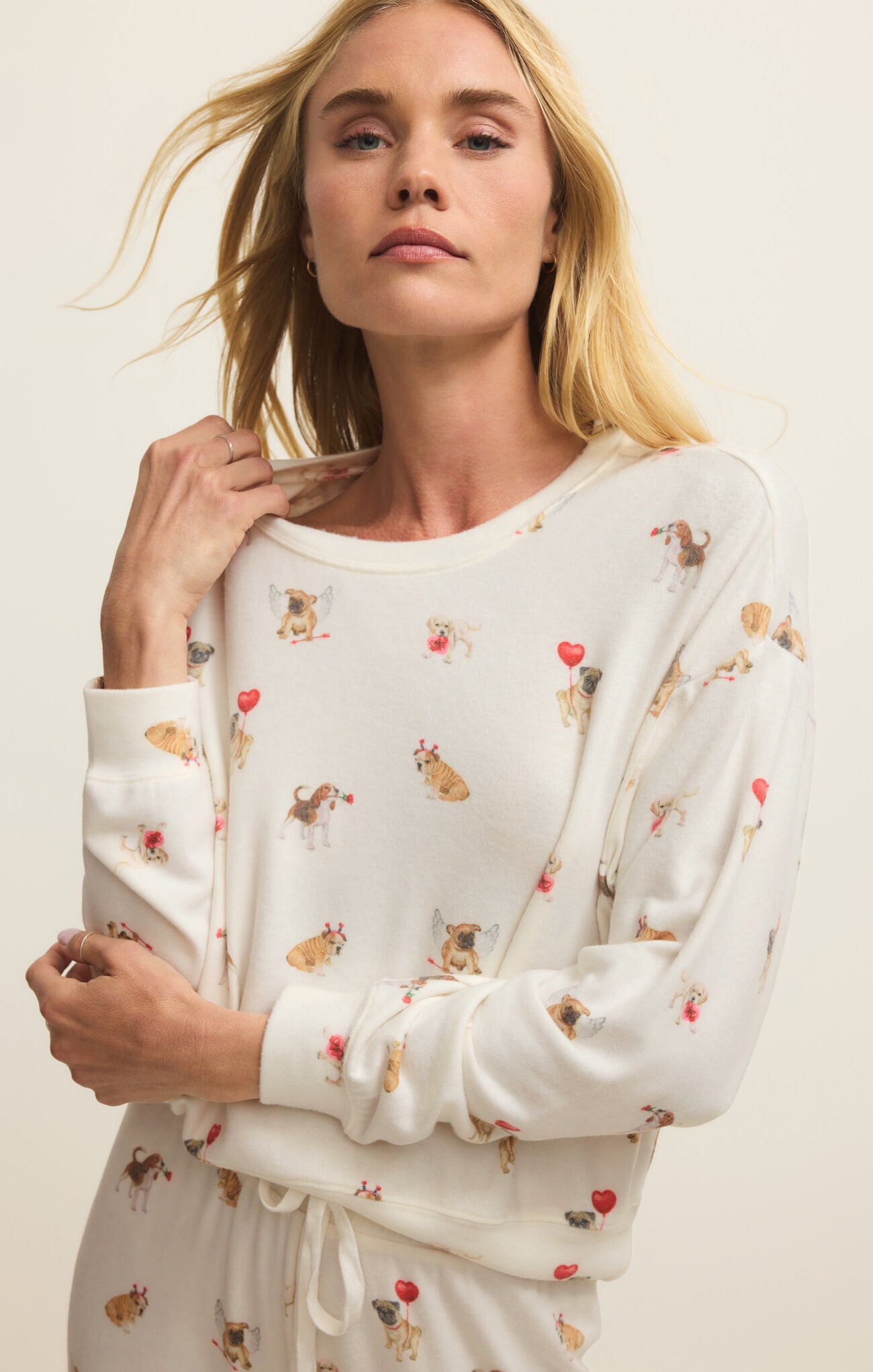 Z Supply Lounge Bisous Love Pup Top in Vanilla Ice-Lounge Wear-Z Supply Lounge-Deja Nu Boutique, Women's Fashion Boutique in Lampasas, Texas