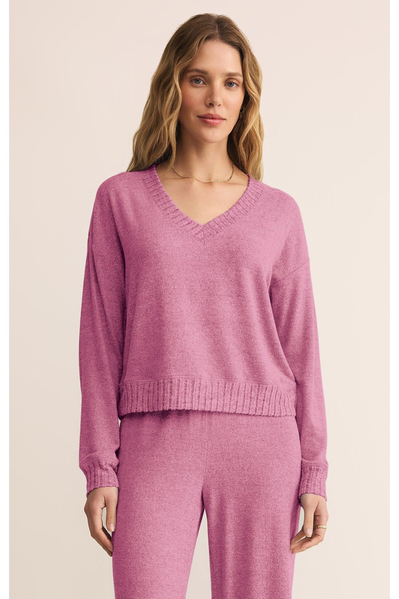 Z Supply Lounge Courtney Long Sleeve Top in Sweet Plum-Tops-Z Supply Lounge-Deja Nu Boutique, Women's Fashion Boutique in Lampasas, Texas