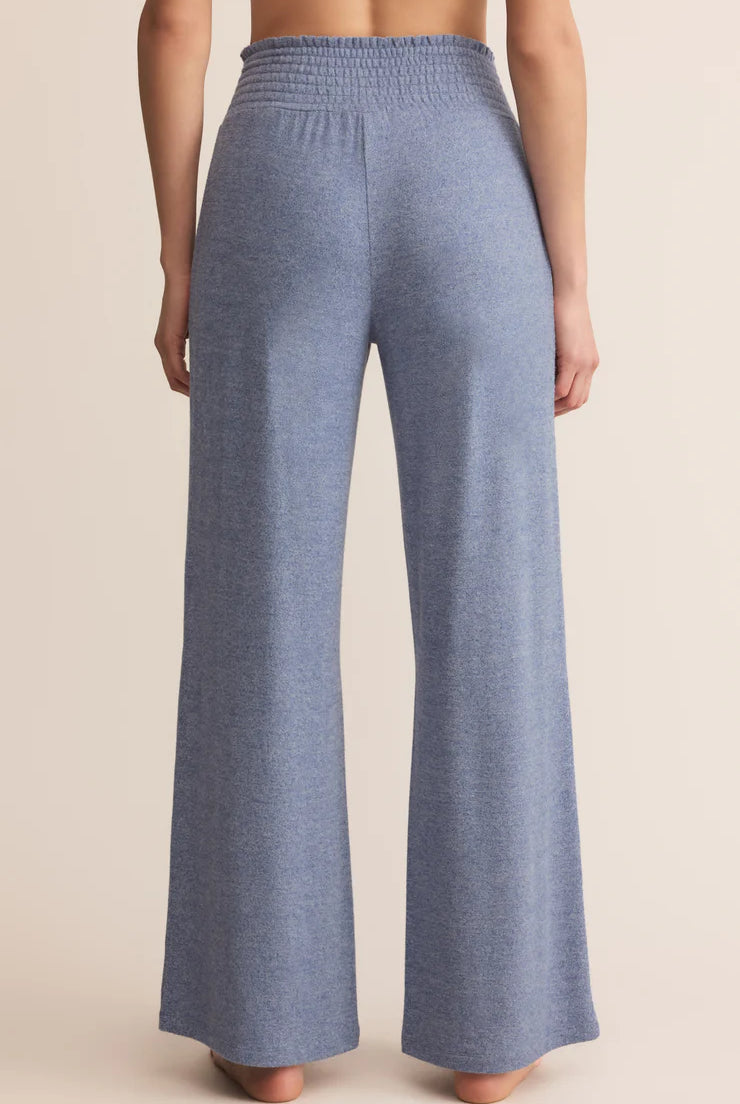 Z Supply Lounge Dawn Smocked Pant in Blue Velvet-Bottoms-Z Supply Lounge-Deja Nu Boutique, Women's Fashion Boutique in Lampasas, Texas