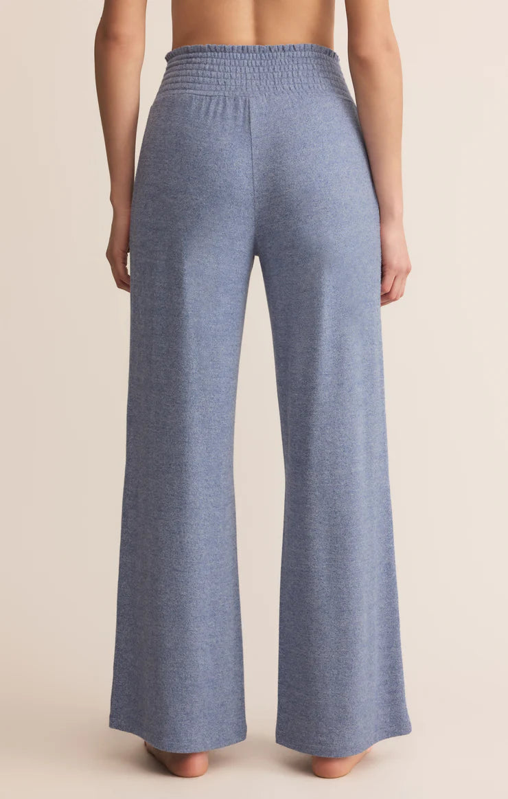 Z Supply Lounge Dawn Smocked Pant in Blue Velvet-Bottoms-Z Supply Lounge-Deja Nu Boutique, Women's Fashion Boutique in Lampasas, Texas