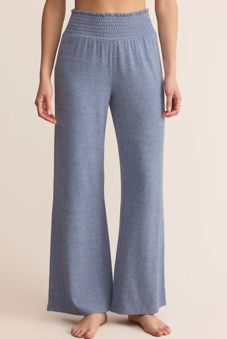 Z Supply Lounge Dawn Smocked Pant in Blue Velvet-Bottoms-Z Supply Lounge-Deja Nu Boutique, Women's Fashion Boutique in Lampasas, Texas