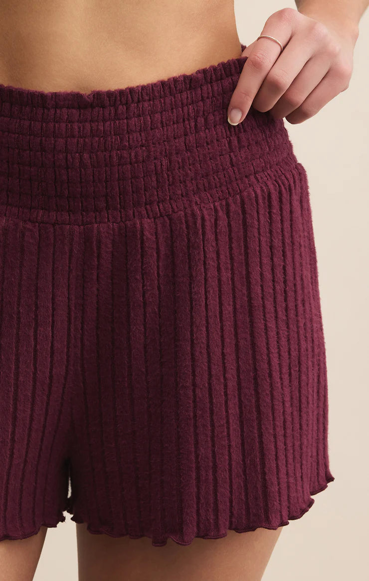 Z Supply Lounge Dawn Smocked Rib Short in Merlot-Bottoms-Z Supply Lounge-Deja Nu Boutique, Women's Fashion Boutique in Lampasas, Texas