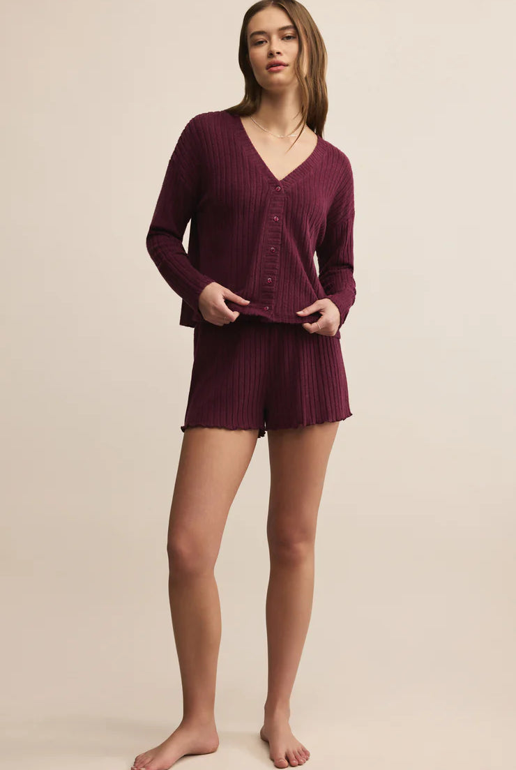 Z Supply Lounge Dawn Smocked Rib Short in Merlot-Bottoms-Z Supply Lounge-Deja Nu Boutique, Women's Fashion Boutique in Lampasas, Texas