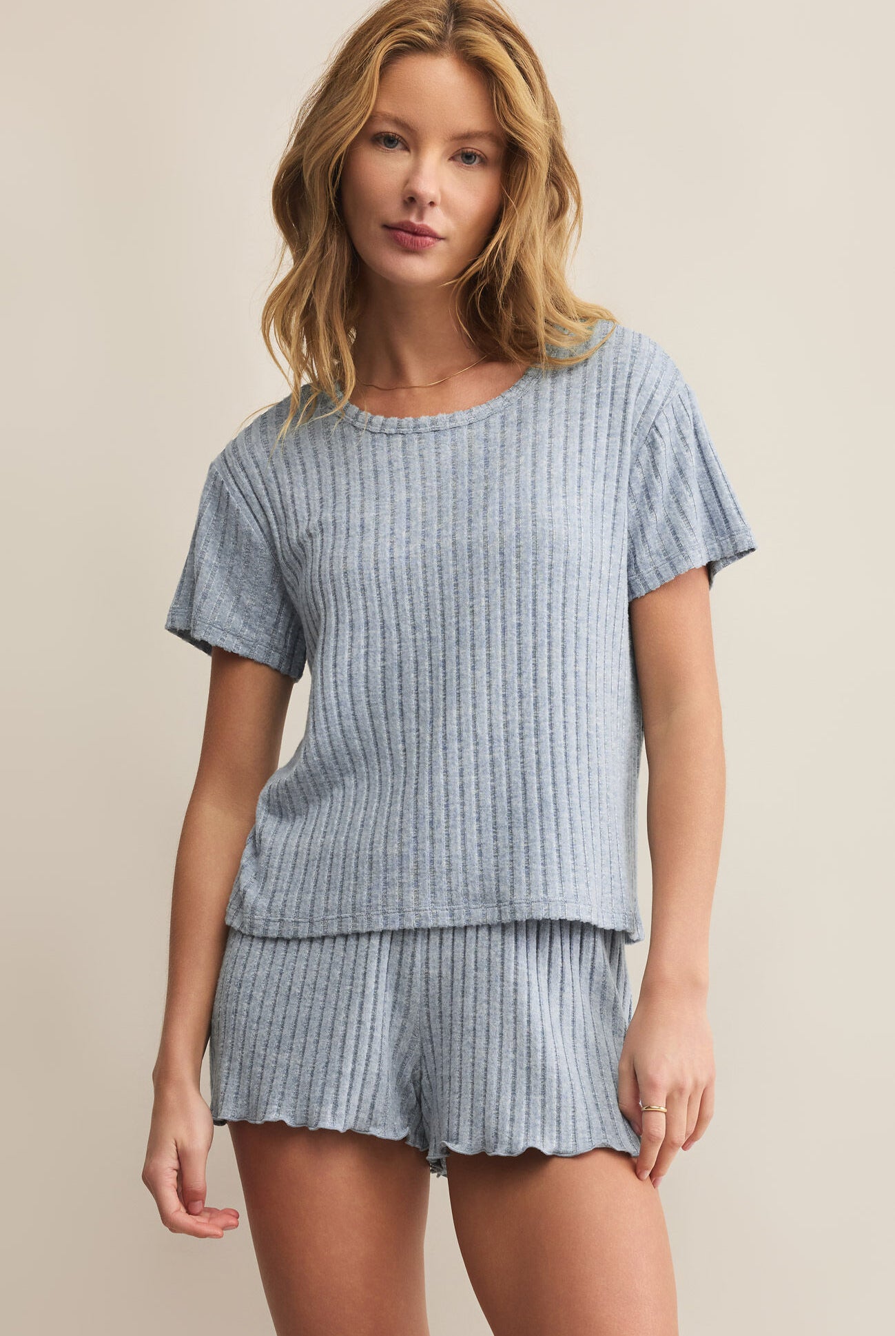 Z Supply Lounge Kara Rib Tee in Light Denim-Lounge Wear-Z Supply Lounge-Deja Nu Boutique, Women's Fashion Boutique in Lampasas, Texas